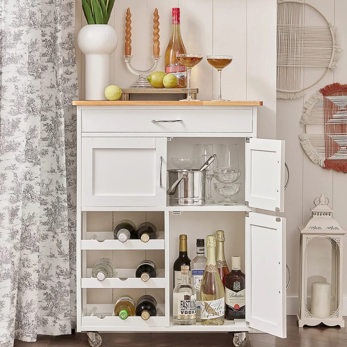 SoBuy wózek kuchenny z kółkami blat kauczukowiec 67x86x38 cm biały FKW45-WN