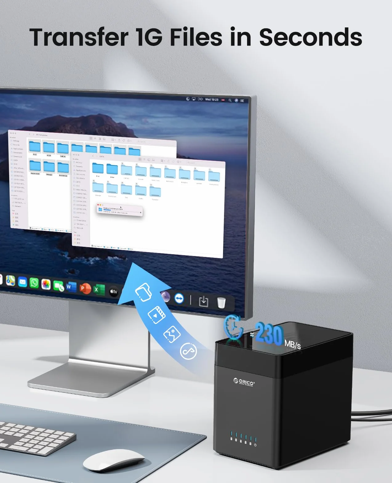 ORICO Tool-Free 5 Bay stacja dokująca USB 3.1 Type C Magnetic-Type Obudowa dysku twardego 3,5" SATA Zewnętrzny dysk twardy Obudowa Obsługa 5x16TB z zasilaczem 12V6.5A Kompatybilny z Windows/Mac/Linux