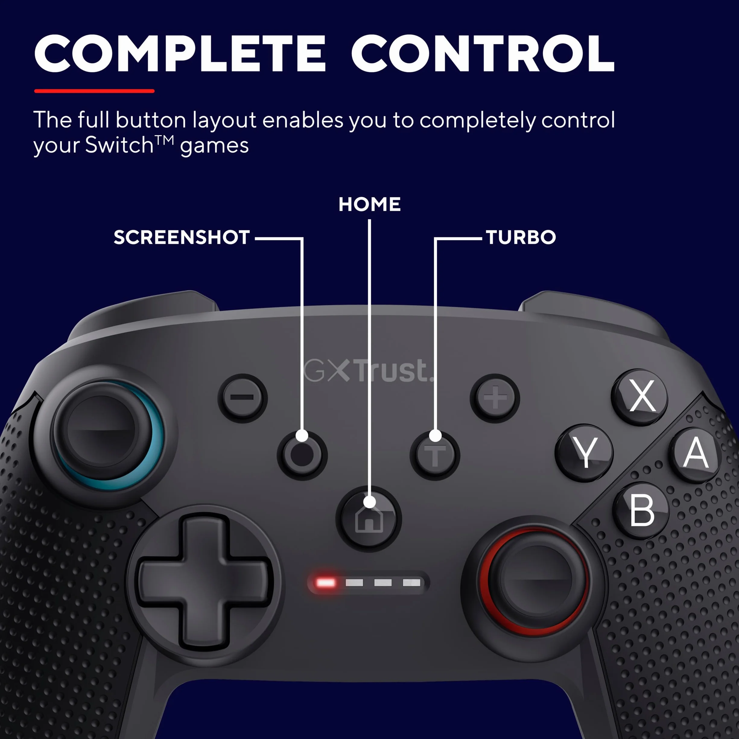 Trust Gaming GXT 1246 Muta Bluetooth Nintendo Switch, kontroler gamingowy z kablem Play-and-Charge, wibracje Dual-Shock, czas odtwarzania 15 godzin, akumulator do ładowania, do Switch Lite, OLED,