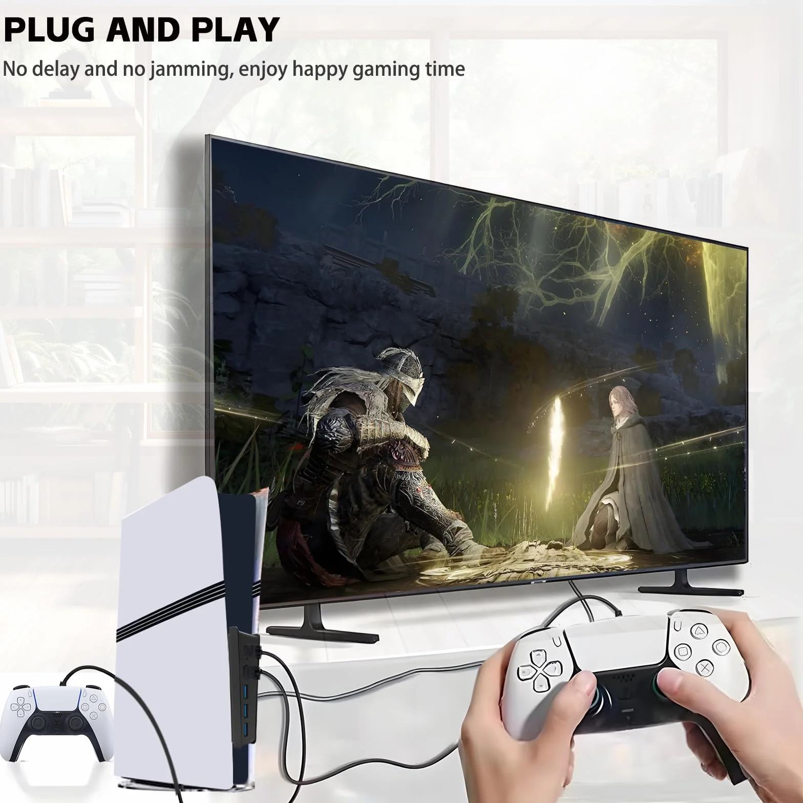 Hub 6 portów USB do konsoli PS5 Pro/Slim, High-Speed Expander Hub z 4 portami USB-A 2.0 + 1 port ładowania USB + 1 złącze typu C, kompatybilny z gniazdami przednimi PlayStation 5 Pro/Slim