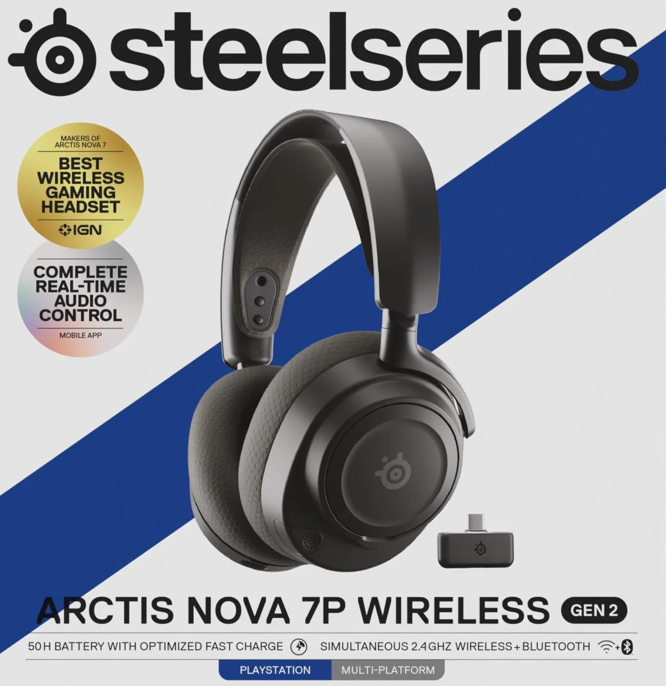 SteelSeries Arctis Nova 7P Wireless Gen 2 Gaming Headset 50H Battery Neodymium Drivers 2.4GHz/Bluetooth PS5 PC Switch Mobile