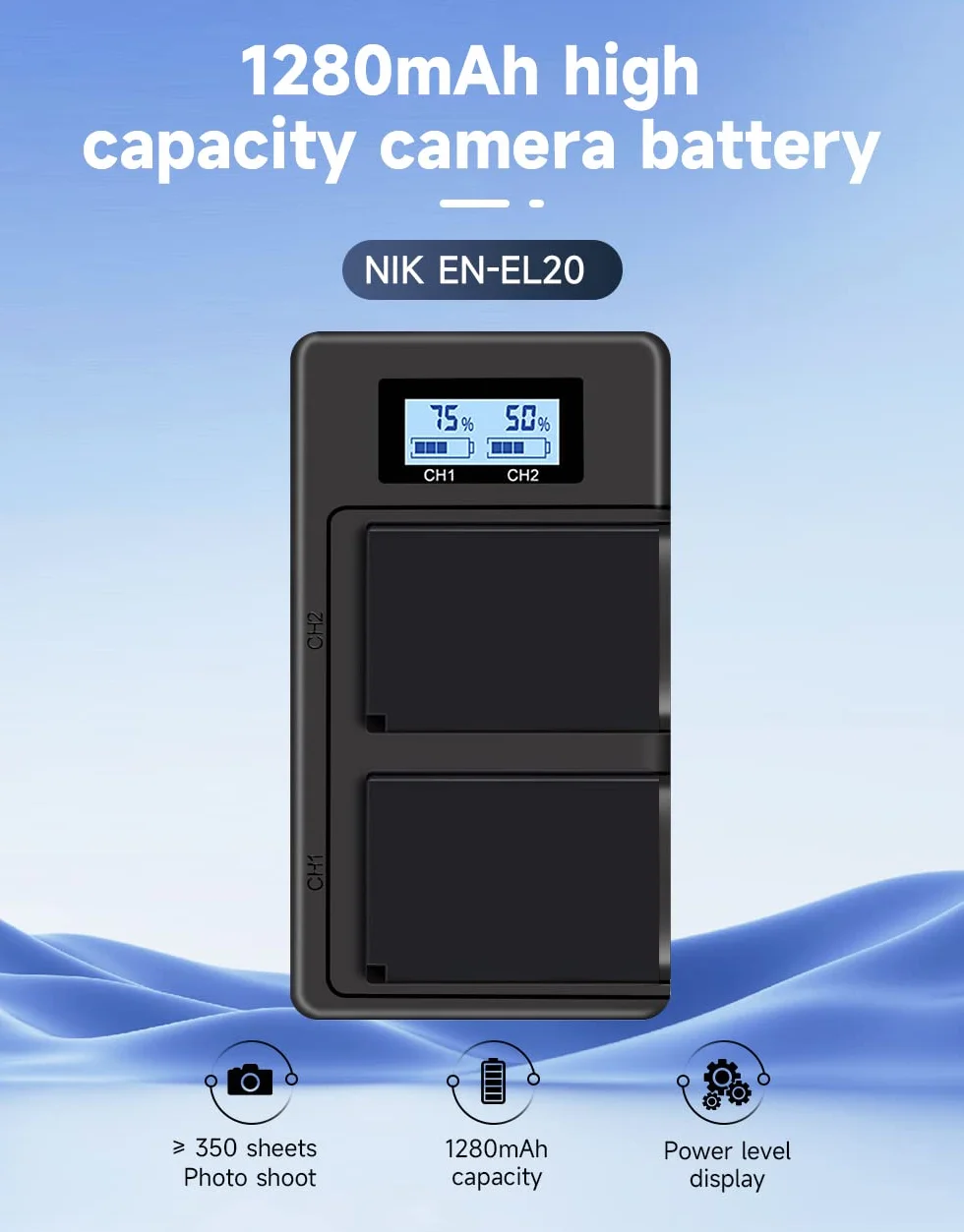 2 szt. EN-EL20 EN-EL20A Bateria i ładowarka LCD, inteligentna podwójna ładowarka i kabel USB do Nikon 1 J1,1 J2,1 J3.1 S1.1 V3, Coolpix A, P1000 Akumulator