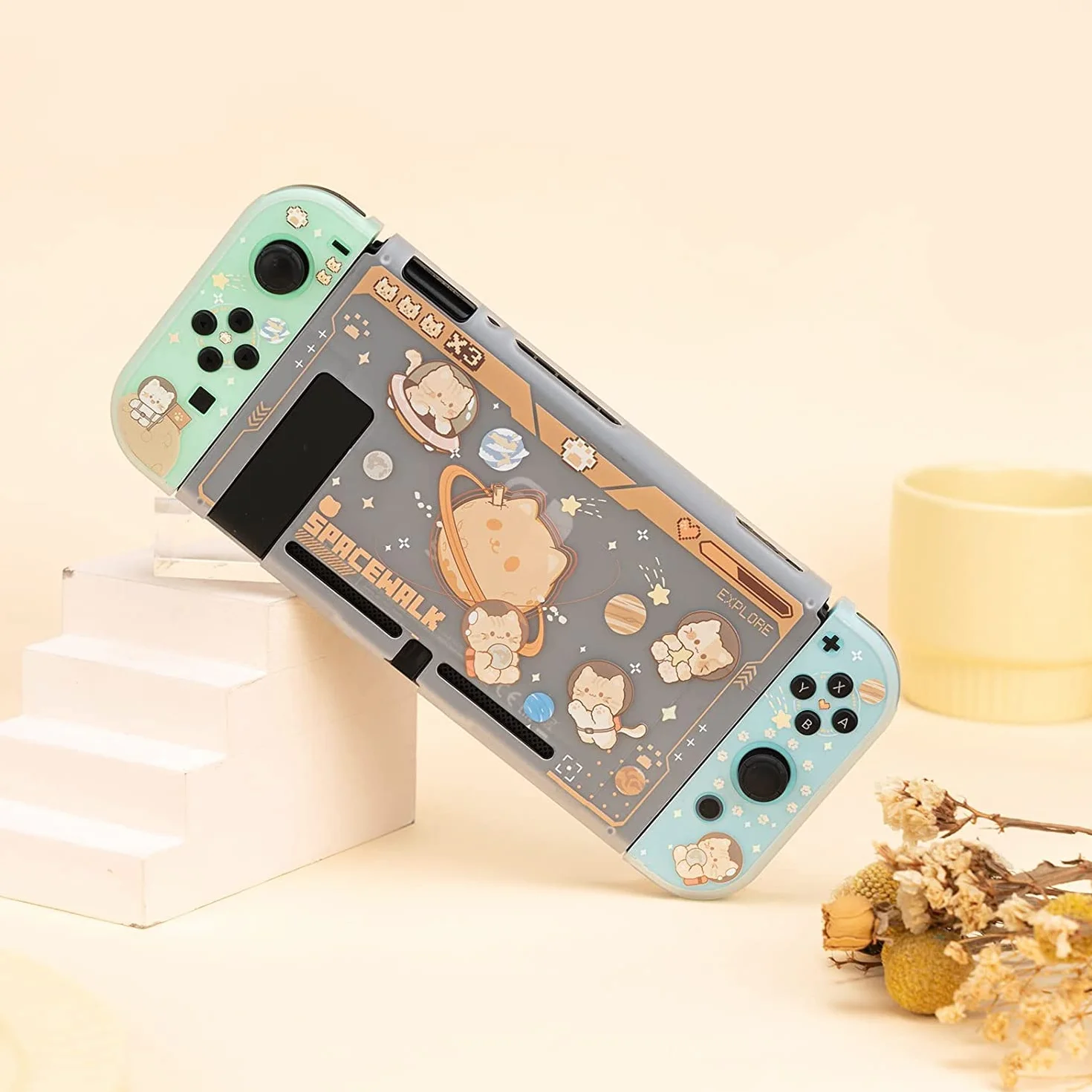 Pokrowiec ochronny GeekShare Slim Cover Case kompatybilny z Nintendo Switch i Joy Con - amortyzacja i odporność na zarysowania - Space Cat