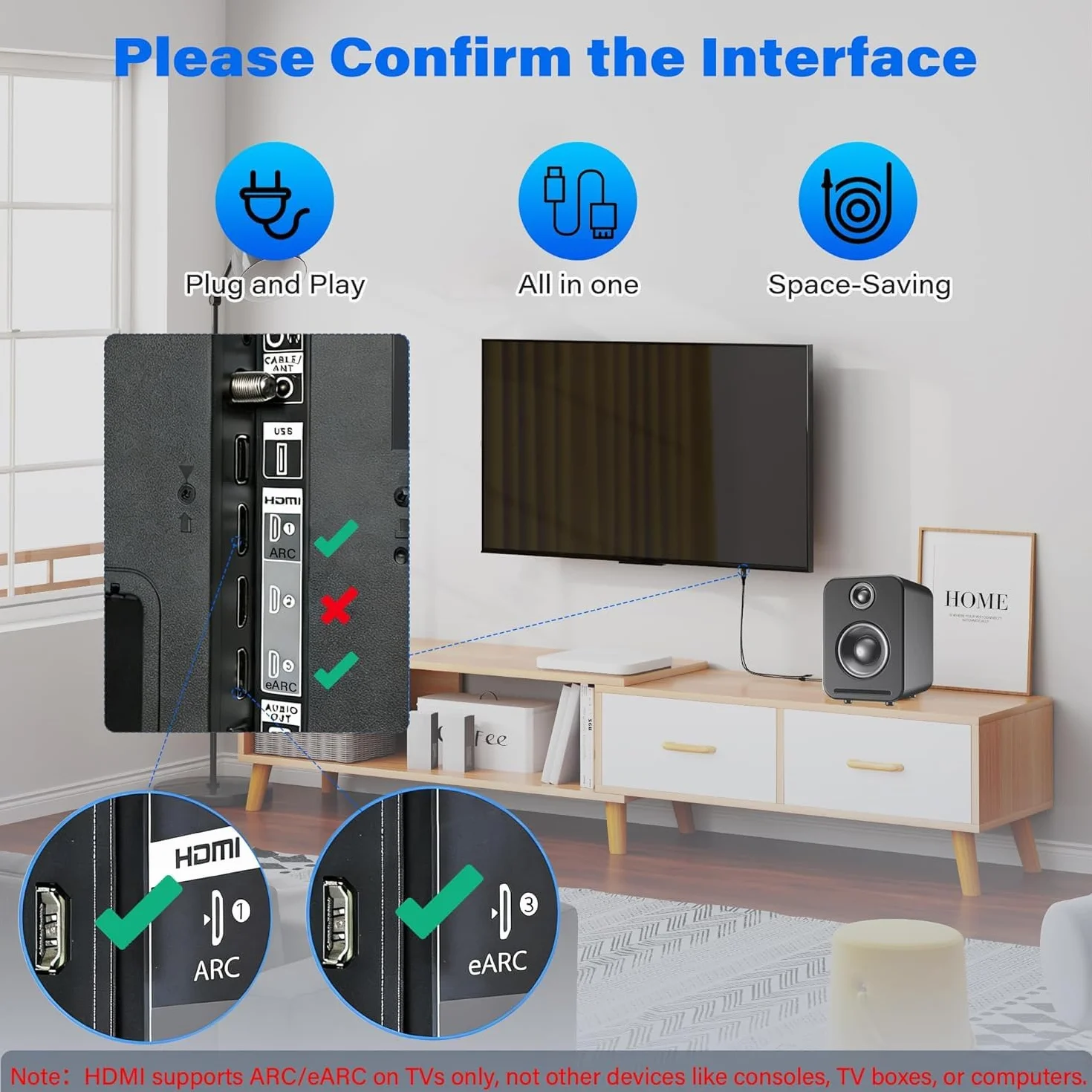 1 m jednokierunkowy kabel konwertera ekstraktora audio HDMI ARC/eARC na 3,5 mm AUX Stereo, zasilany przez USB, 192 kHz PCM do wzmacniacza systemu kina domowego TV/starych głośników – Plug