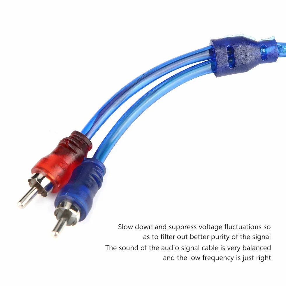 Qiilu 5 Meter Car-Audio-Kabel, AUTO Car Blue Transparentes Cinch-Audio-Verbindungskabel Ultra Flexibel