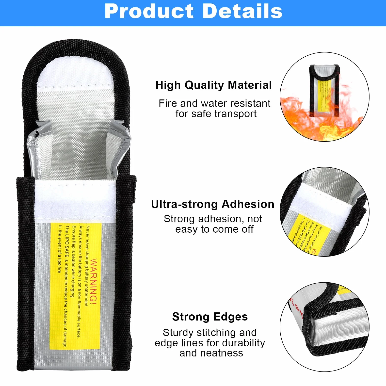 Lipo Safe Bag 3 sztuki – ognioodporna torba na baterie litowe, kompaktowa torba lipo z bezpiecznym zamknięciem, etui ochronne na baterie do bezpiecznego ładowania, przechowywania i transportu