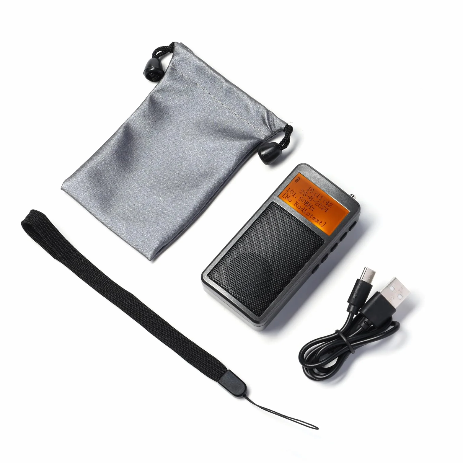 Raddy RF205 FM przenośne radio, kieszonkowe mini radio z połączeniem BT 5.3, wyjście sygnału FM-BT, głośnik odtwarzacza muzyki MP3 zasilany bateryjnie, ładowanie typu C, budzik, szary
