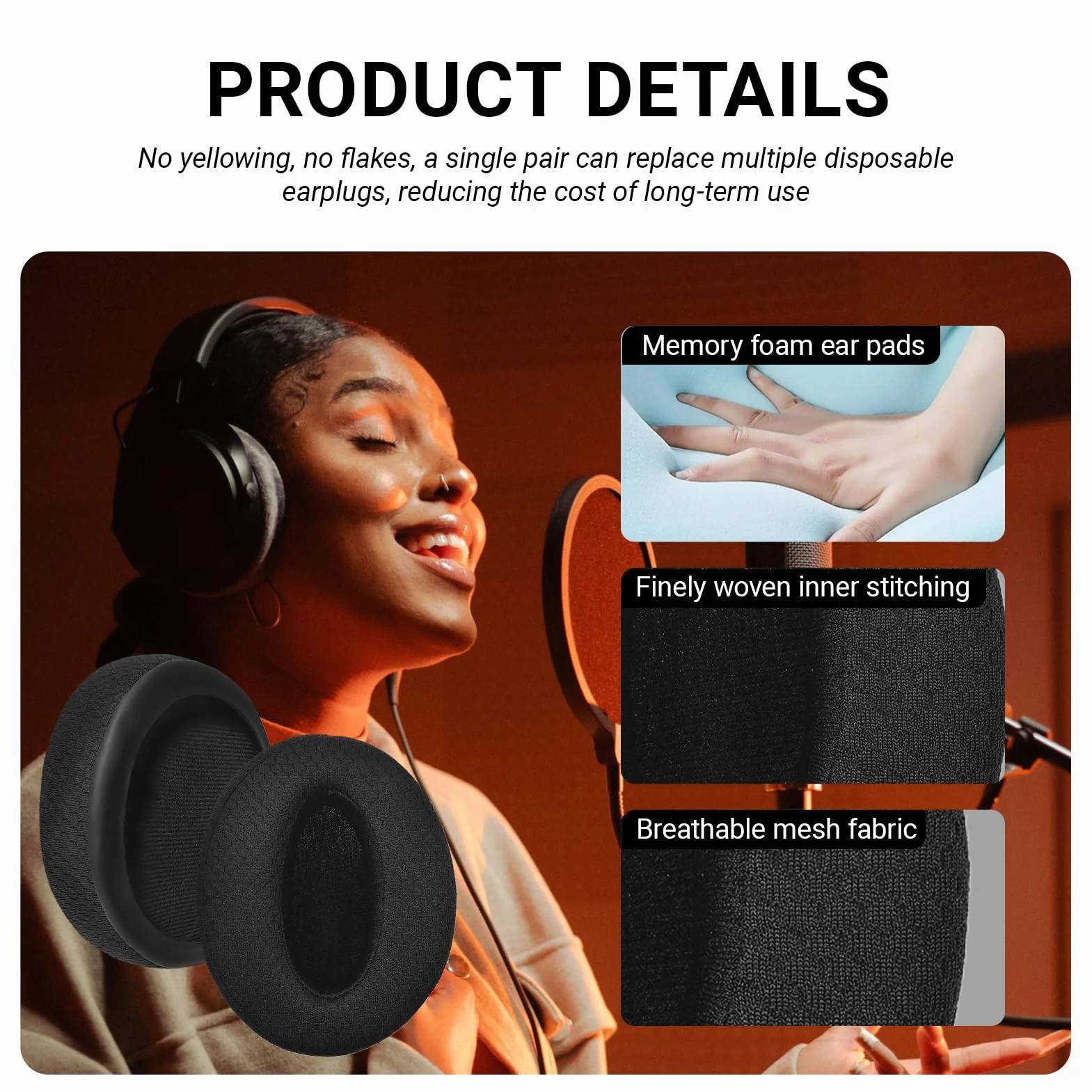 1 para słuchawek do Sennheiser HD4.50, HD4.50BT, HD 4.50BTNC, HD4.50SE, HD350BT, HD300, HD4.40BT, HD4.30G, HD4.20S, HD458BT, HD450, HD 450BT, HD400S, skóra proteinowa, kolor: czarny