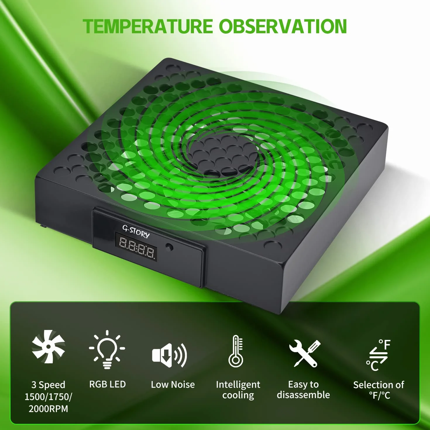 G-STORY Wentylator do Xbox Series X 140 mm RGB LED 3 prędkości 1500/1750/2000 obr./min