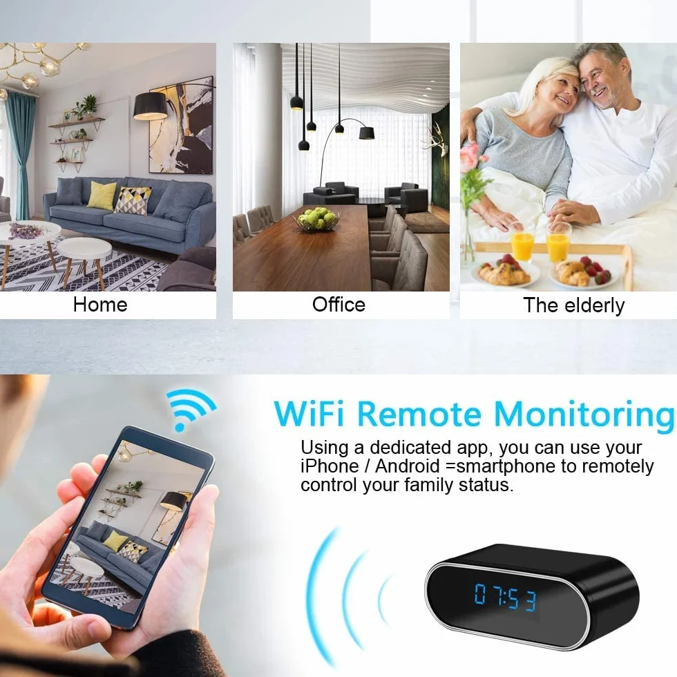 Budzik HD Kamera szpiegowska 4K - 1080P Mini DV WiFi z noktowizorem Pętla detekcji ruchu Ukryte nagrywanie szpiegowskie Bezprzewodowa kamera