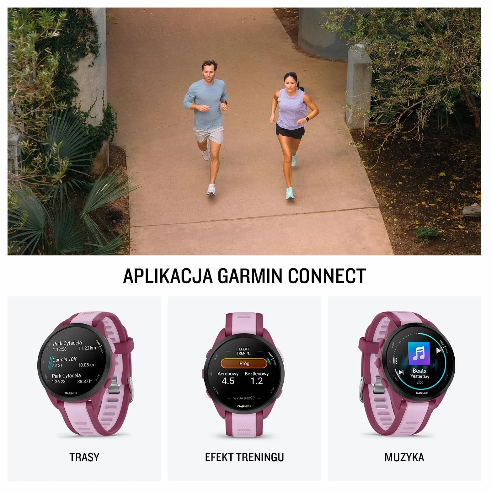 Garmin Forerunner 165 Music Smartwatch GPS Do Biegania AMOLED Berry