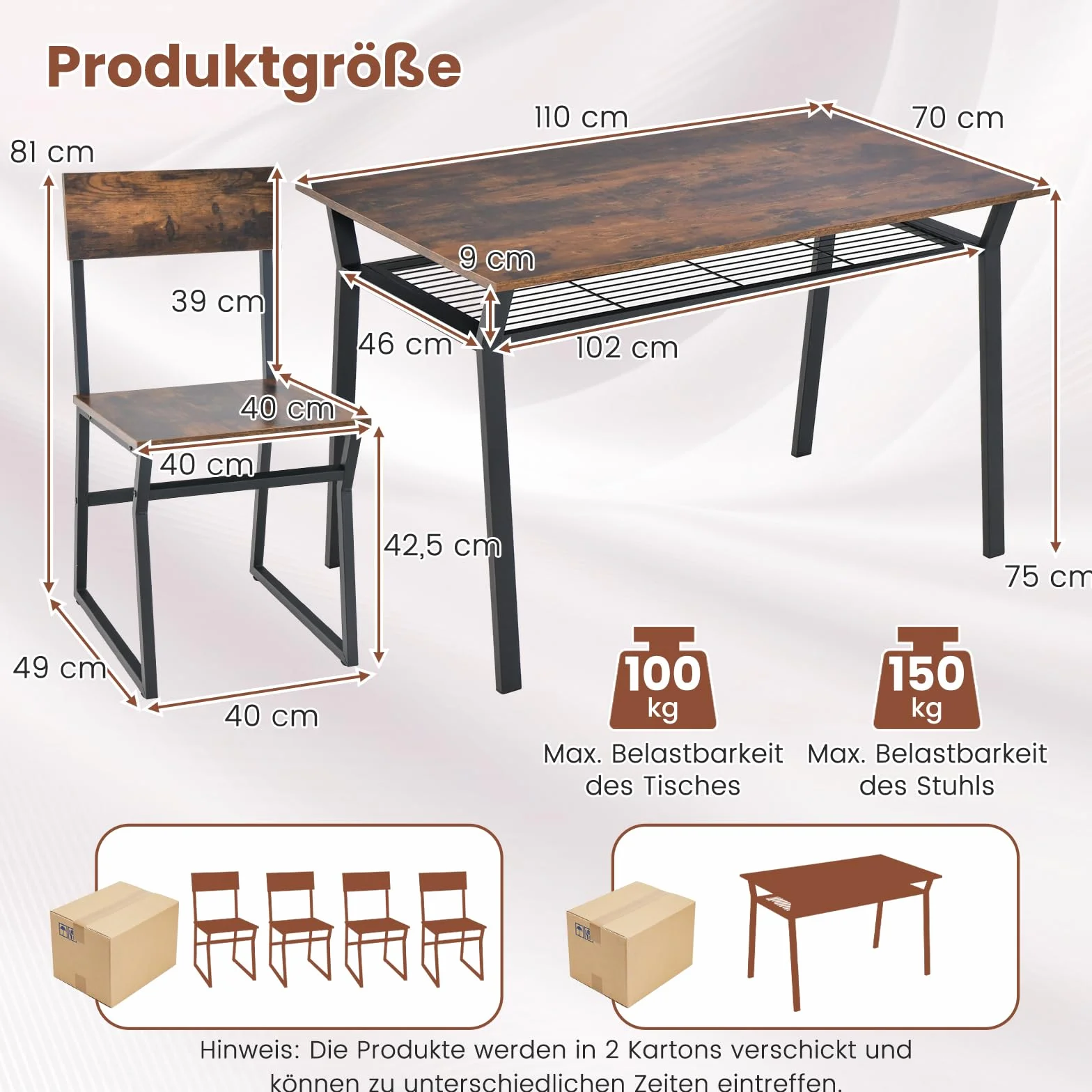 COSTWAY Zestaw Jadalni Stół Kuchenny z 4 Krzesłami Metalowa Rama Meble Przemysłowe