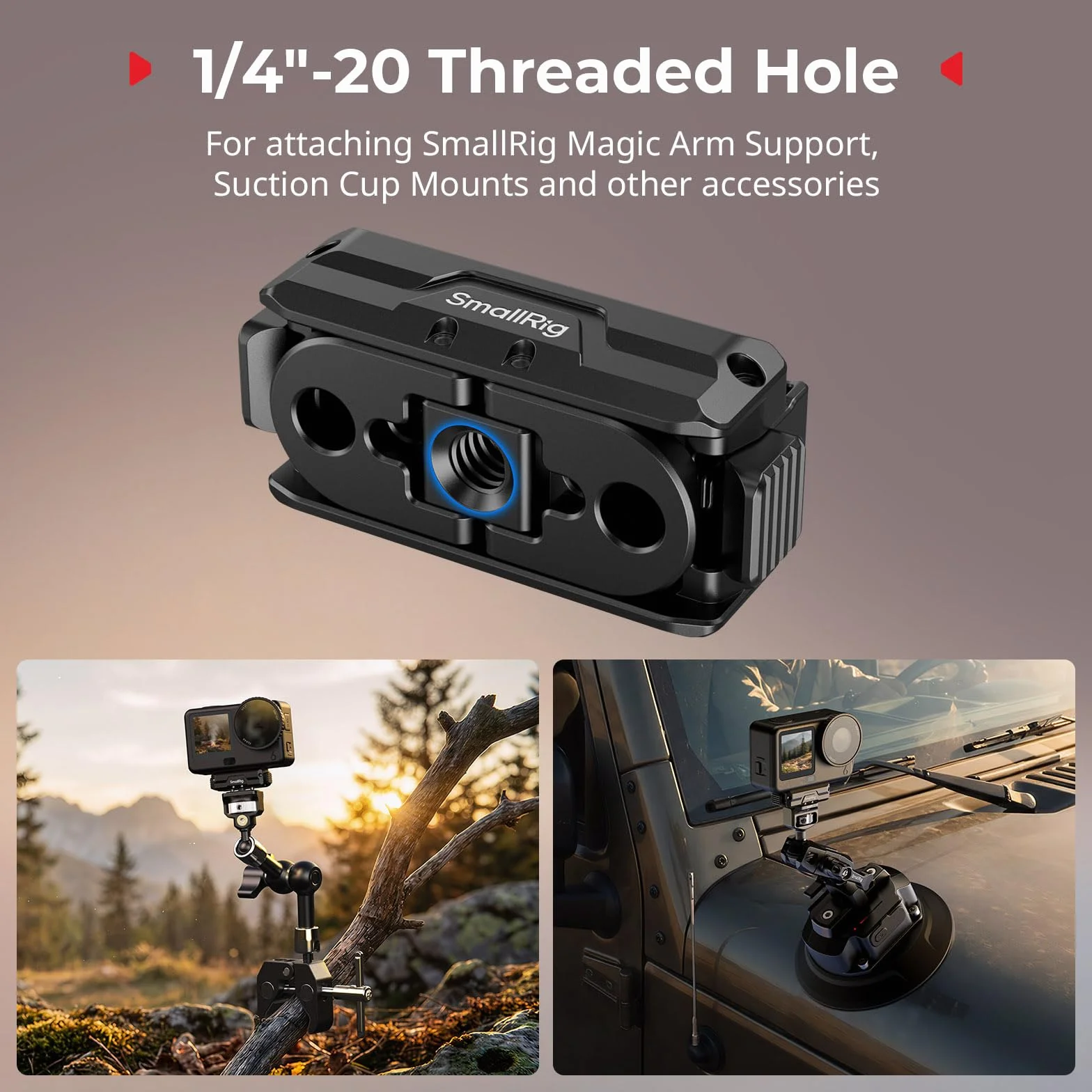 SMALLRIG Magnetyczny uchwyt adaptera z podwójnym mocowaniem do DJI Osmo Action 6/Osmo Nano, dwukierunkowy magnetyczny uchwyt szybkozłączki składany z 2-bolcowym mocowaniem - 5890