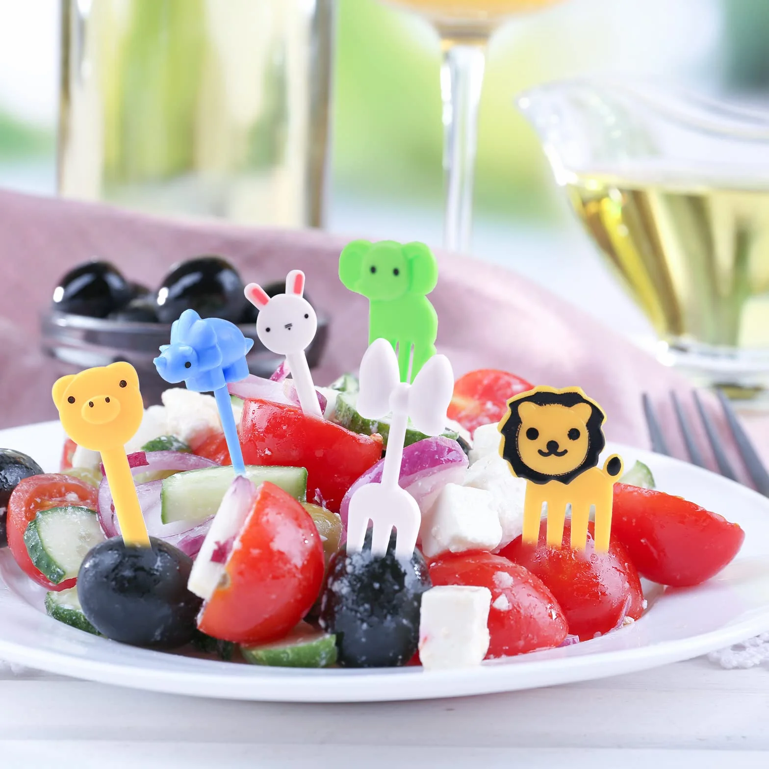 66 sztuk widelczyków do owoców, śliczny kształt, mini wykałaczki, widelczyki do owoców, widelczyki deserowe, widelczyki do żywności z 6 foremkami do wykrawania warzyw, akcesoria na imprezę dla