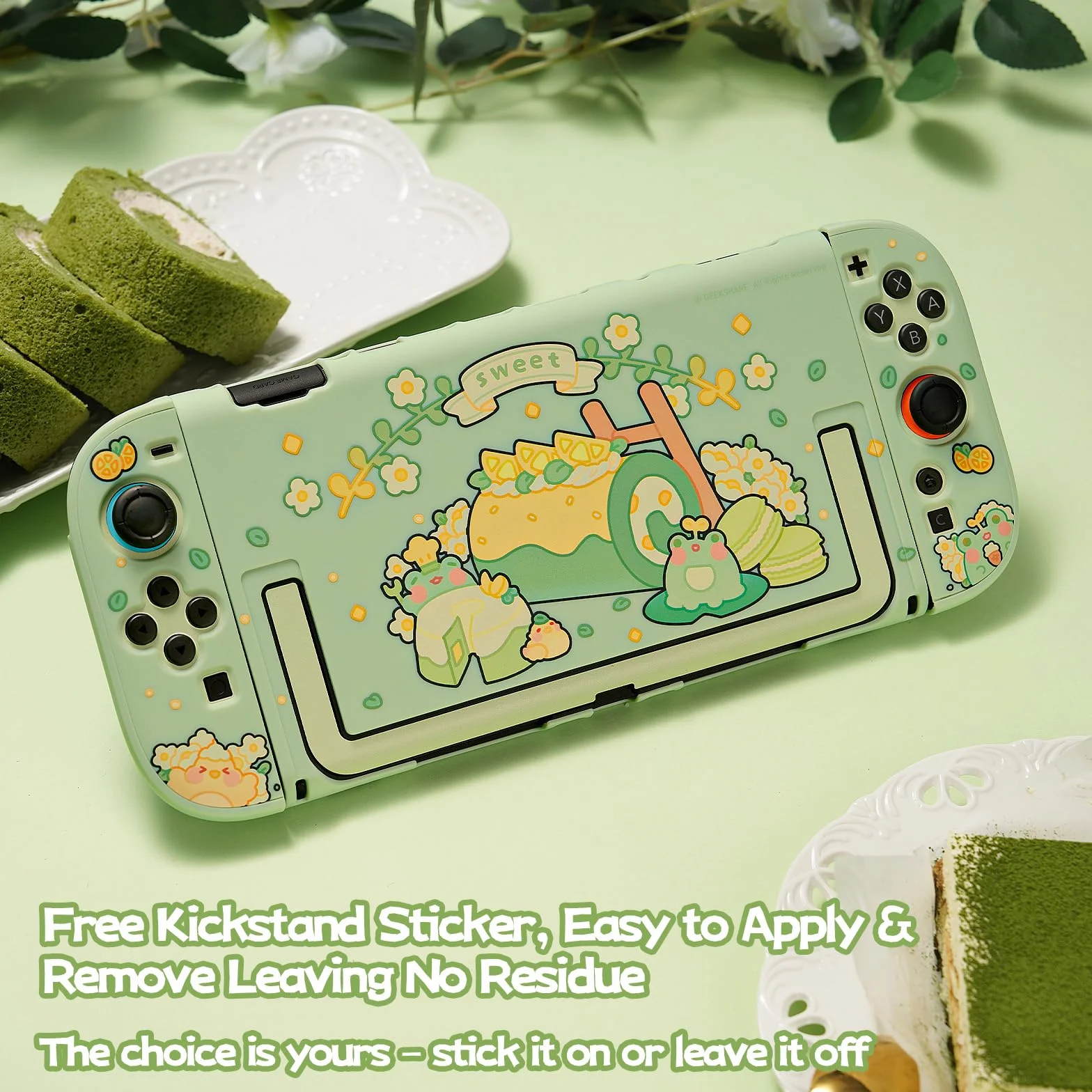 GeekShare Etui ochronne kompatybilne z Switch 2, twarde, smukłe etui PC, konstrukcja dokująca do konsoli Switch 2 i kontrolera JC – żaba Matcha