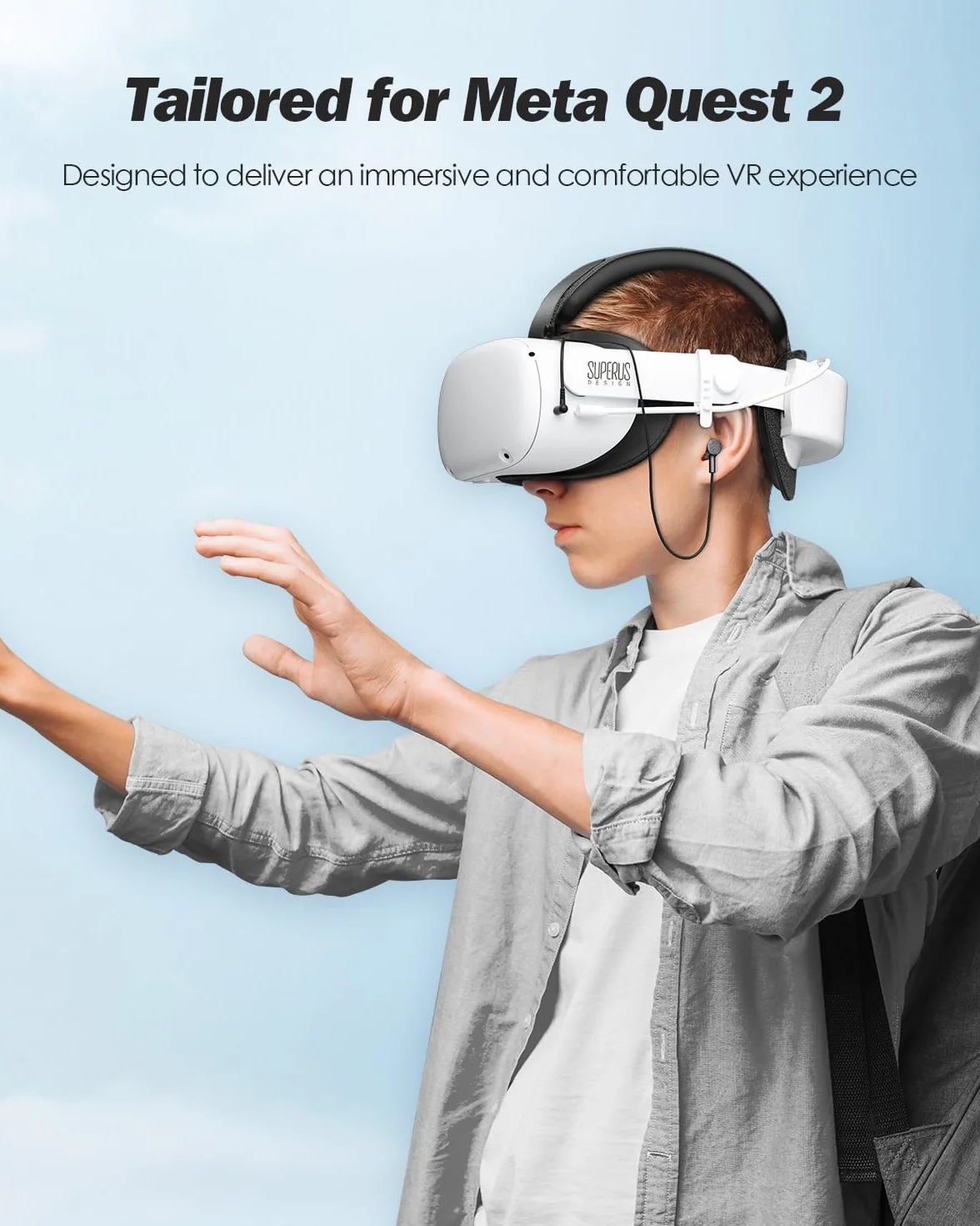 SUPERUS Regulowany Pasek na Głowę Baterii dla Quest 2 ze Słuchawkami, Akcesoria Zastępcze do Meta/Oculus Quest 2