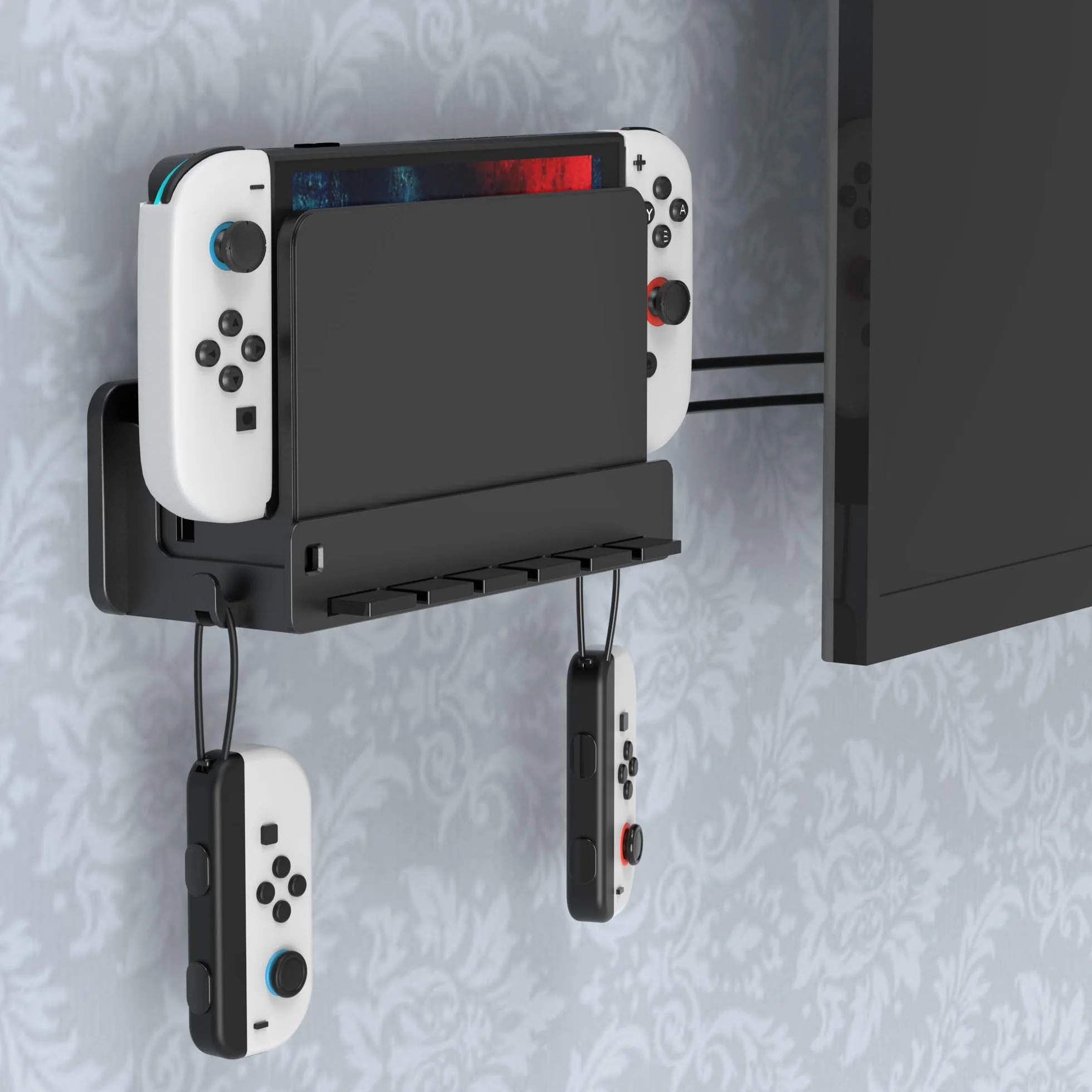 SOKUSIN Uchwyt ścienny kompatybilny z Switch – 6 przegródek na karty, haczyki Joy-Con