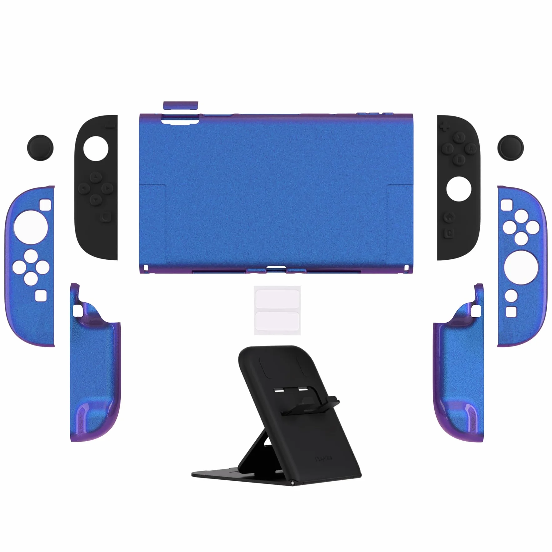 PlayVital Etui do Switch 2 Akcesoriami,Twarda Osłona Ochronna do Switch 2 z Uchwytem Grip,Podpórką & Nakładką Joystick,Etui Dokowalne–Kameleon Fioletowy Niebieski