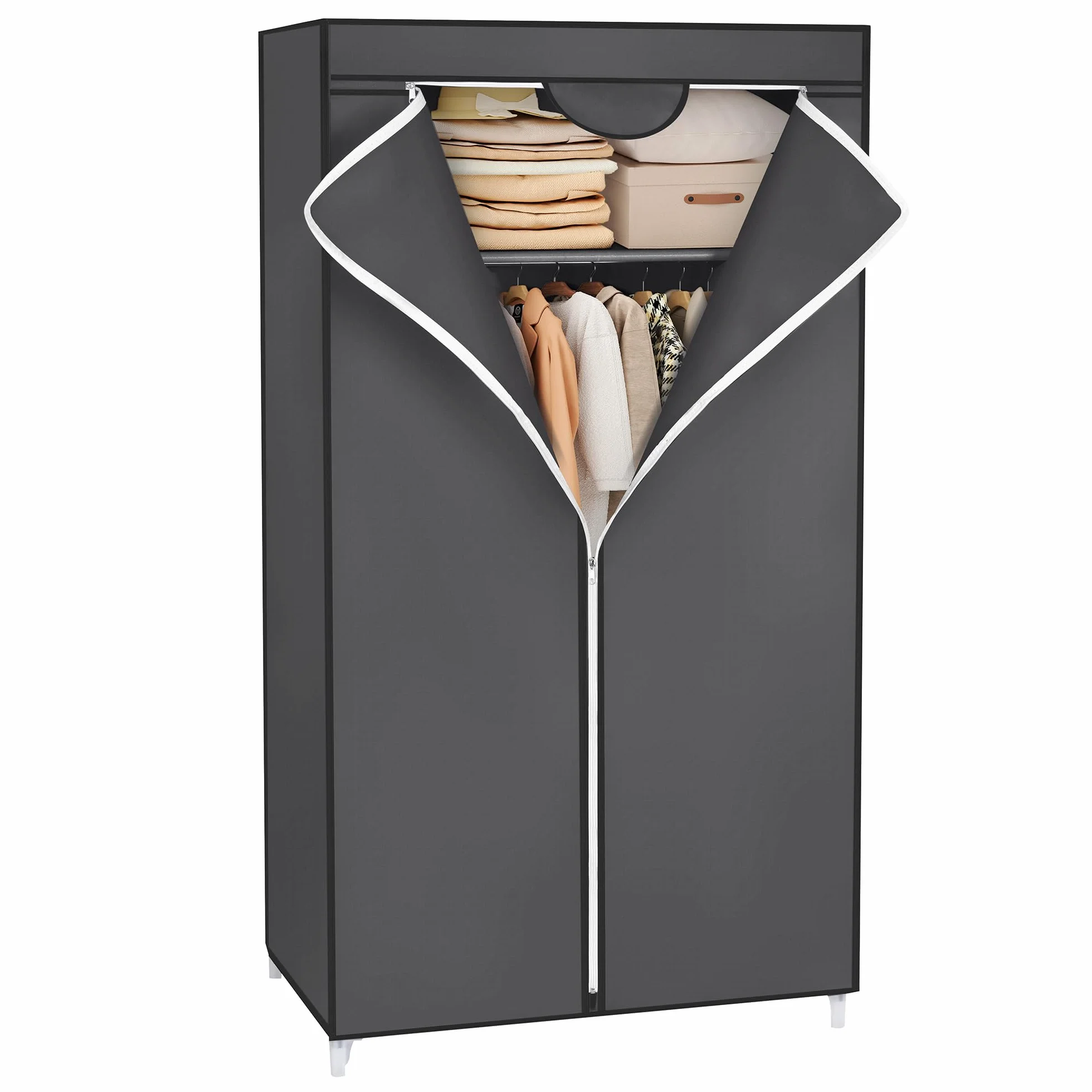 SONGMICS Szafa materiałowa składana z drążkiem 75x45x160 cm szara RYG83GY