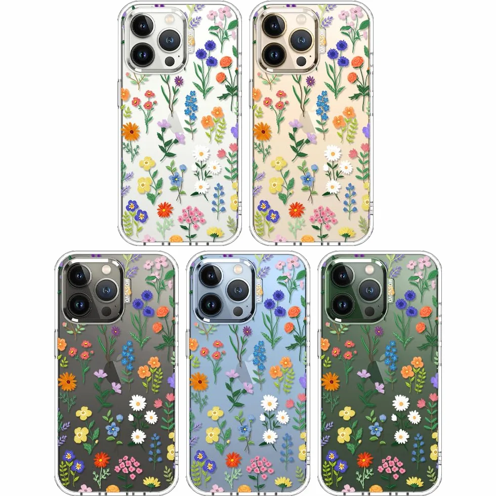 MOSNOVO Etui do iPhone'a 13 Pro - przezroczyste, smukłe, odporne na wstrząsy TPU + PC, [ochrona przed upadkiem/odklejanie] - botaniczny kwiatowy