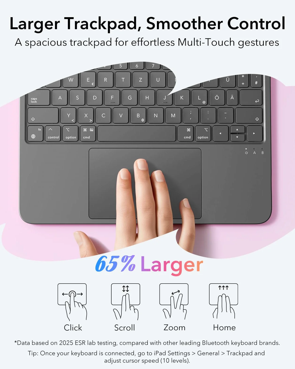ESR Etui Flex na iPad 11 (A16) 2025/10 generacji z klawiaturą, ultralekka, magnetyczna zdejmowana klawiatura do iPada 10,9" z trybami pisania i przeglądania, duży, precyzyjny gładzik, ciemnoszary