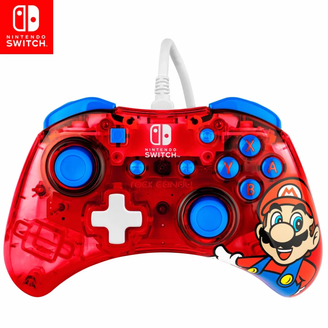PDP Rock Candy przewodowy Gaming Switch Pro kontroler - Mario - Czerwony - Official License Nintendo - OLED/Lite Compatible, Compact, Durable Travel kontroler