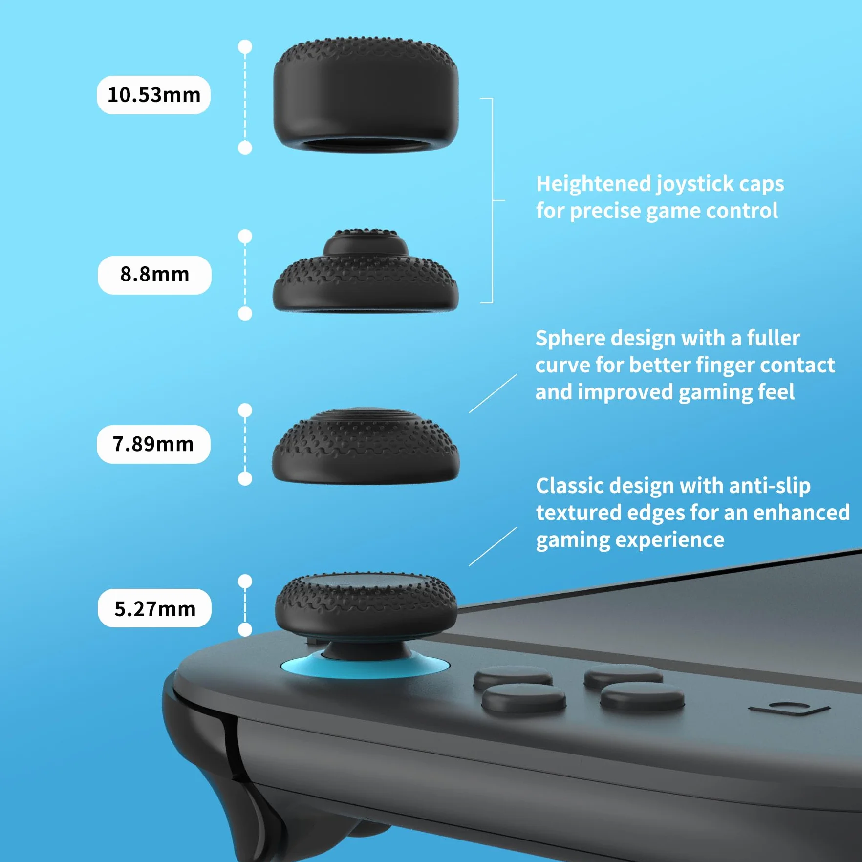 PlayVital Nakładki Drążki Analogowe do Switch 2 Akcesoria do Joysticka,Osłony Drążków Analogowych do Switch 2 Joycon Zestaw Thumb Gripów - Czarny, 8 w 1 Pro