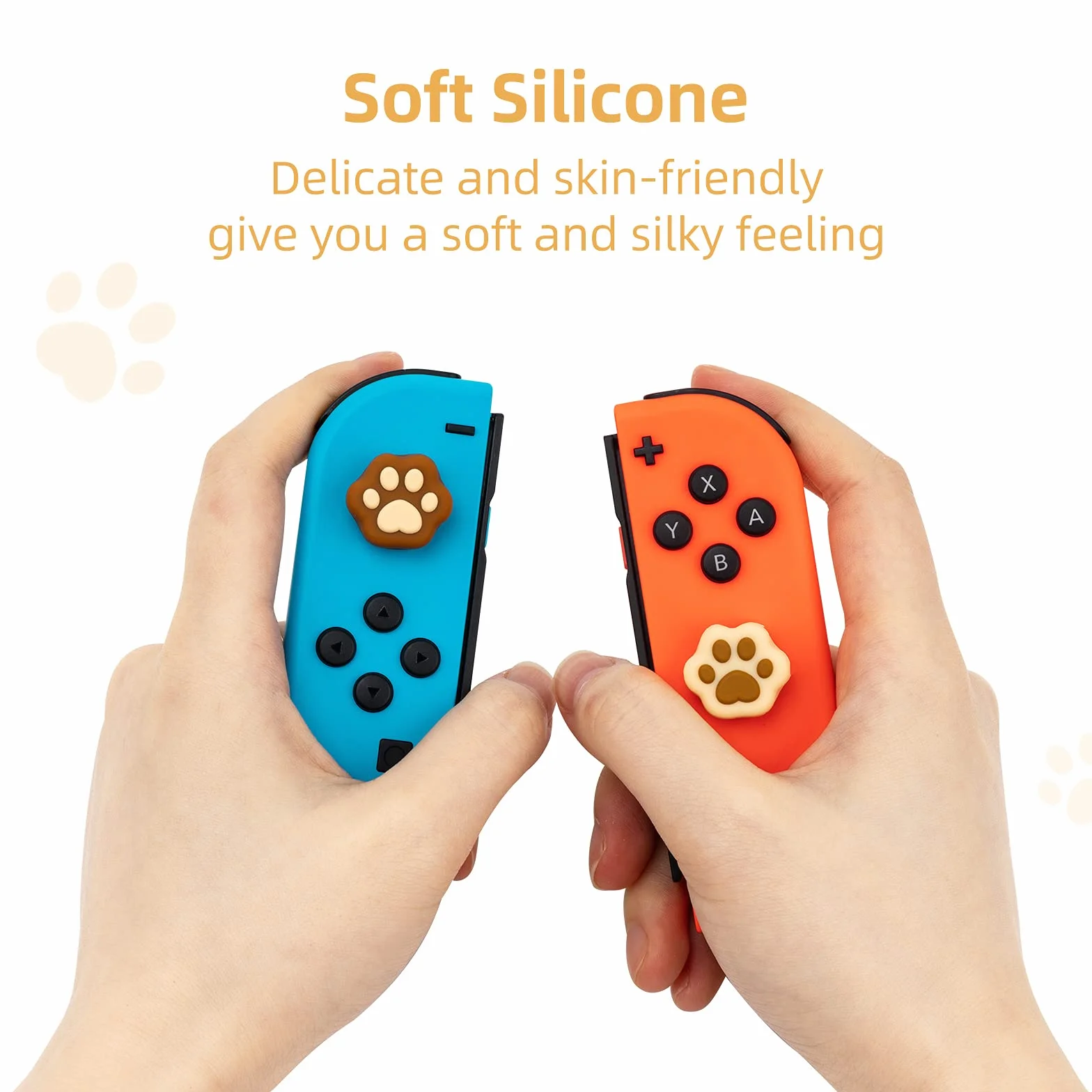 GeekShare 4PCS Cat Paw Shape Thumb Grip Caps,Soft Silicone Joystick Cover Compatible with Switch/OLED/Switch Lite (Milk Tea Brown)