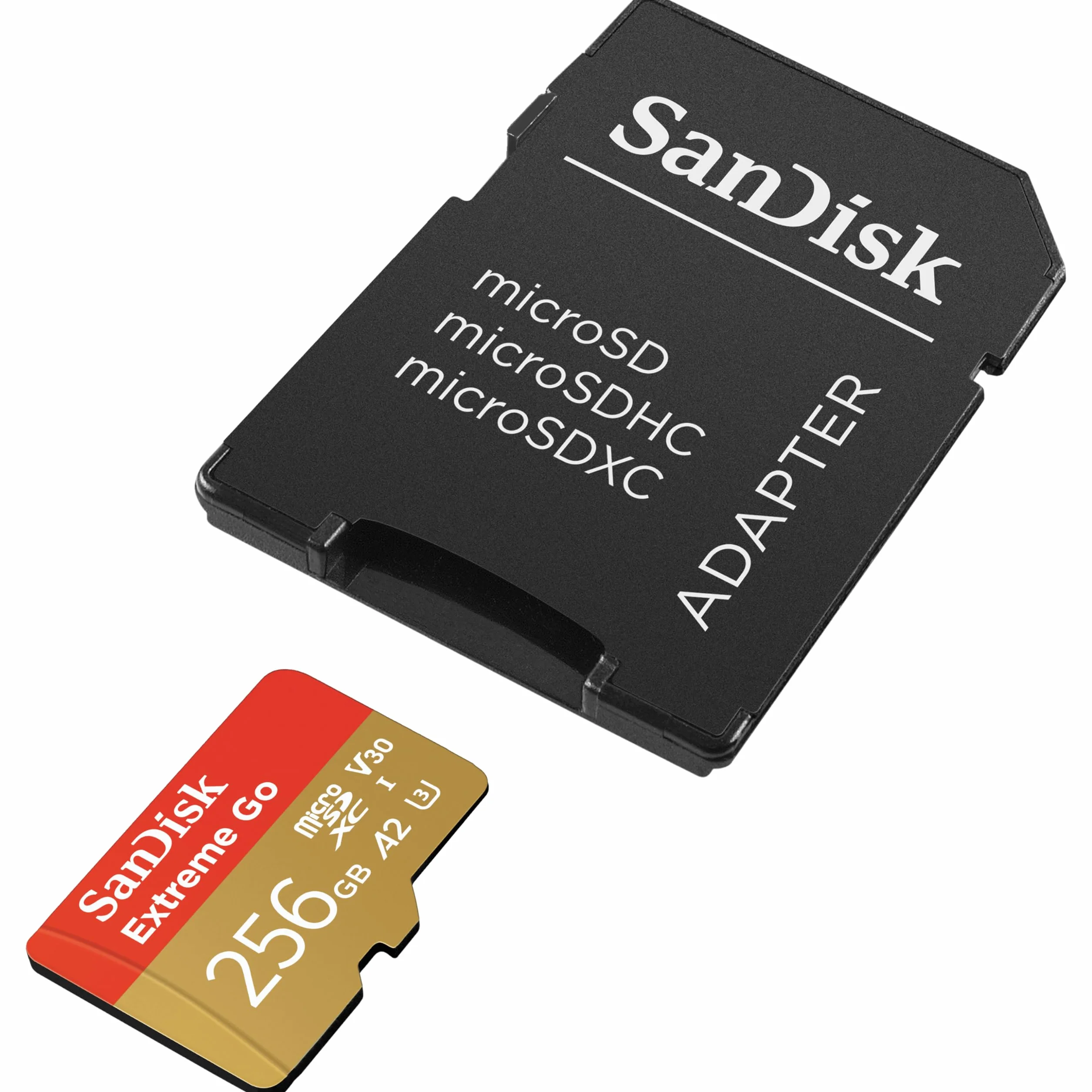 SanDisk Extreme Go karta micro SDXC + adapter SD 256 GB (do urządzeń z systemem Android, konsol do gier, dronów, kamer akcji, UHS-I, do 200 MB/s, V30, 5K, 4K, UHD, Rescue PRO, klasa 10, U3) dla Amazon