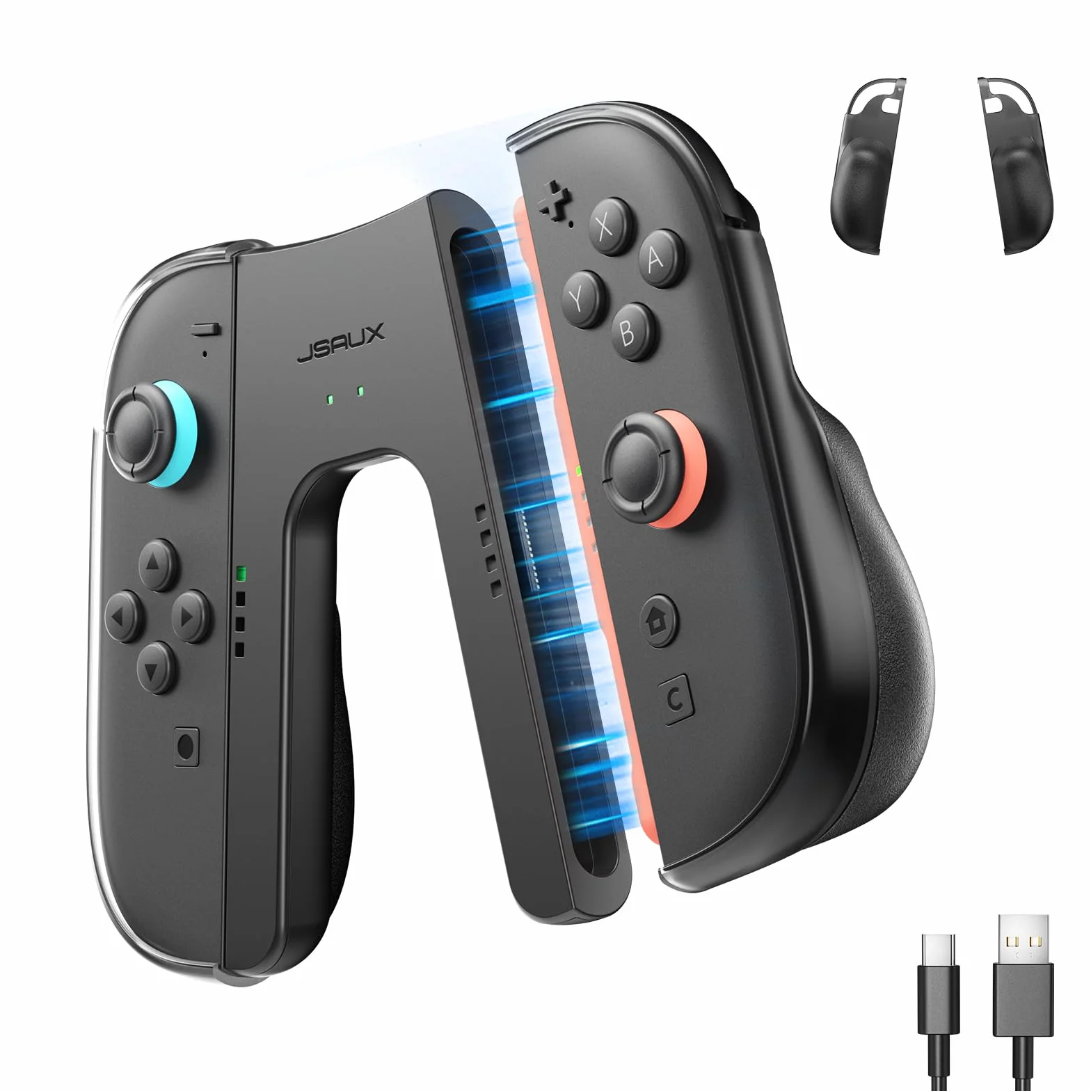JSAUX ergonomiczny uchwyt ładujący kompatybilny z konsolą Nintendo Switch 2, magnetyczny uchwyt kompatybilny z kontrolerami JoyCon Switch 2, granie ładowania, wskaźnik LED, kabel 1,5 m/4,9 ft – czarny