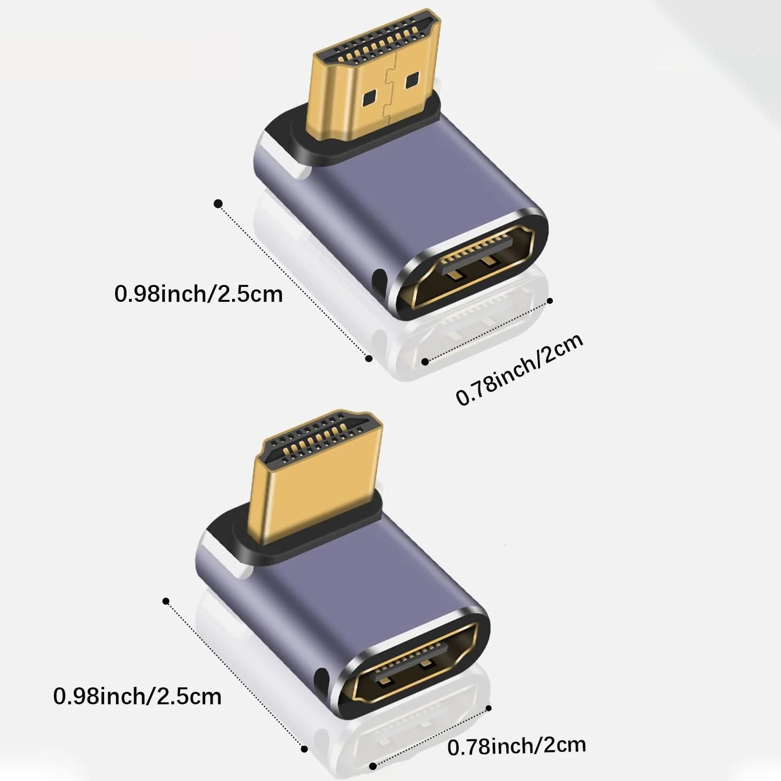 Duttek Adapter 8K HDMI 90 stopni (2 sztuki), adapter HDMI męski na żeński, 48 Gb/s ze wskaźnikiem roboczym LED do laptopa, DVD, telewizora, monitorów