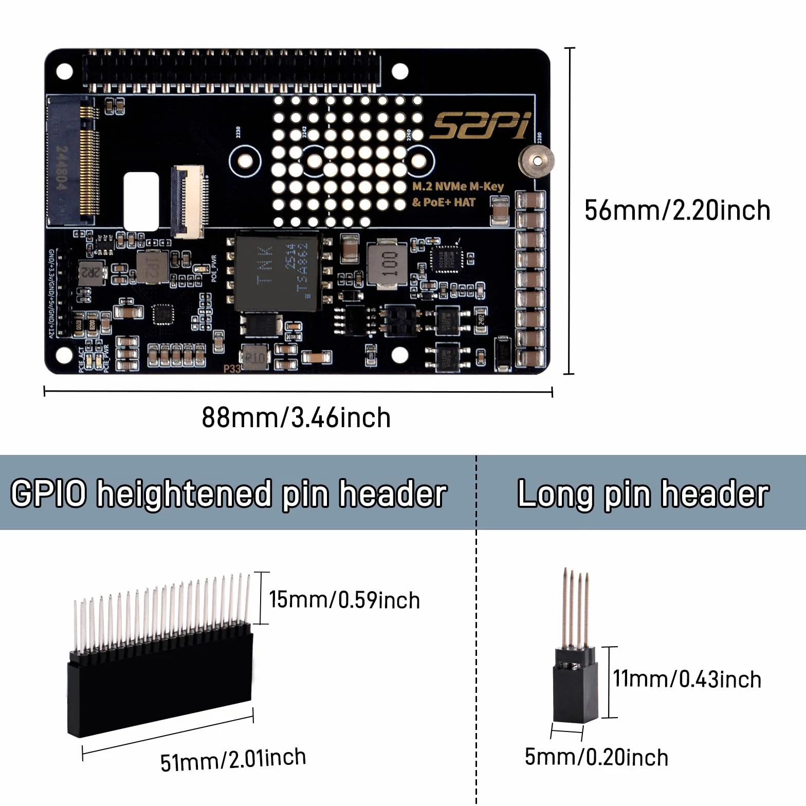 GeeekPi P33 M.2 NVME M-Key PoE+ Hat dla Raspberry Pi 5, z oficjalnym aktywnym chłodzeniem Pi 5 i aluminiową obudową, obsługuje dysk SSD M.2 NVMe 2230 2242 2260 2280