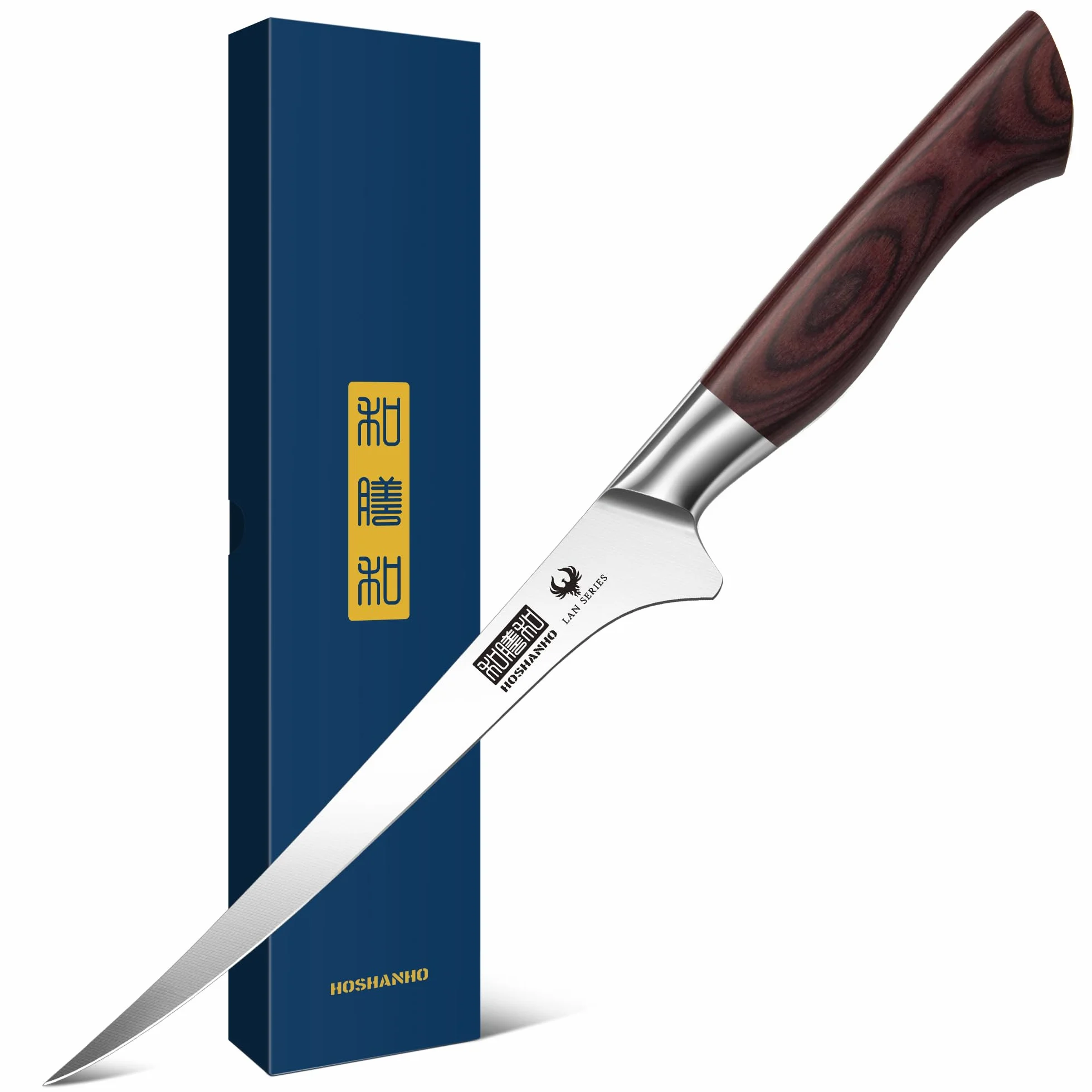 HOSHANHO Nóż do filetowania 18 cm, stal wysokowęglowa, japoński nóż do filetów rybnych, ergonomiczny uchwyt drewniany
