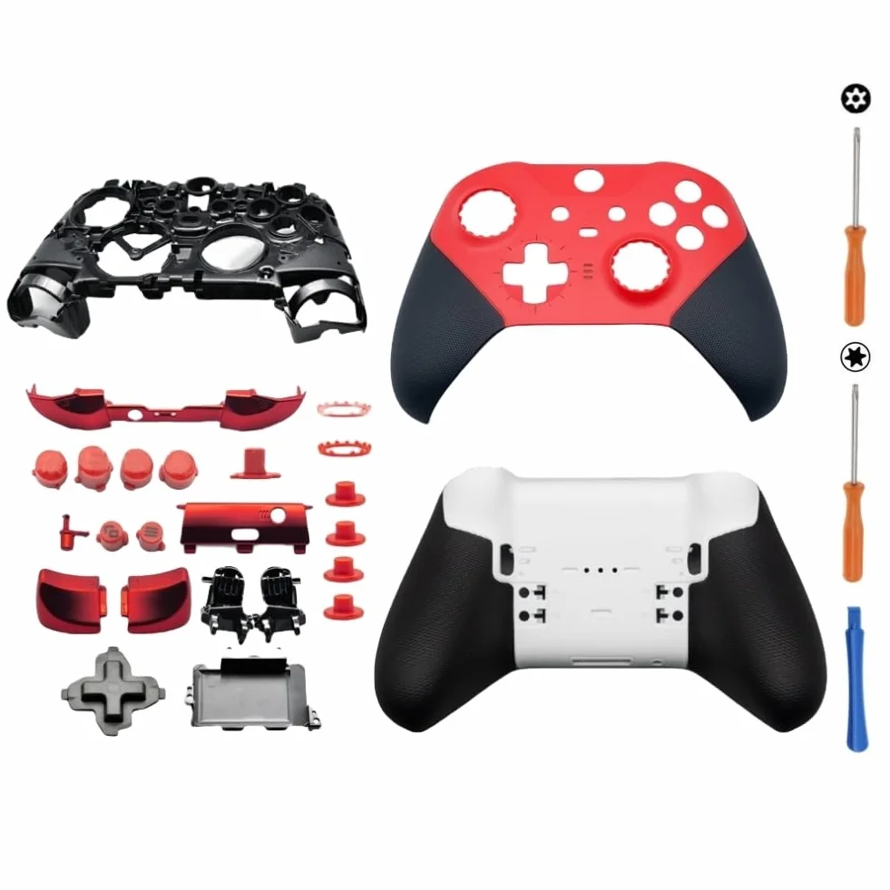 Zestaw Pełnej Obudowy dla Xbox Elite Controller Series 2 - Core, Wymienna Obudowa Zawiera Skorupa Pokrywę Ramka Środkowa Przyciski ABXY LT RT Zderzak LB RB Akcesoria Narzędzia, Czerwony
