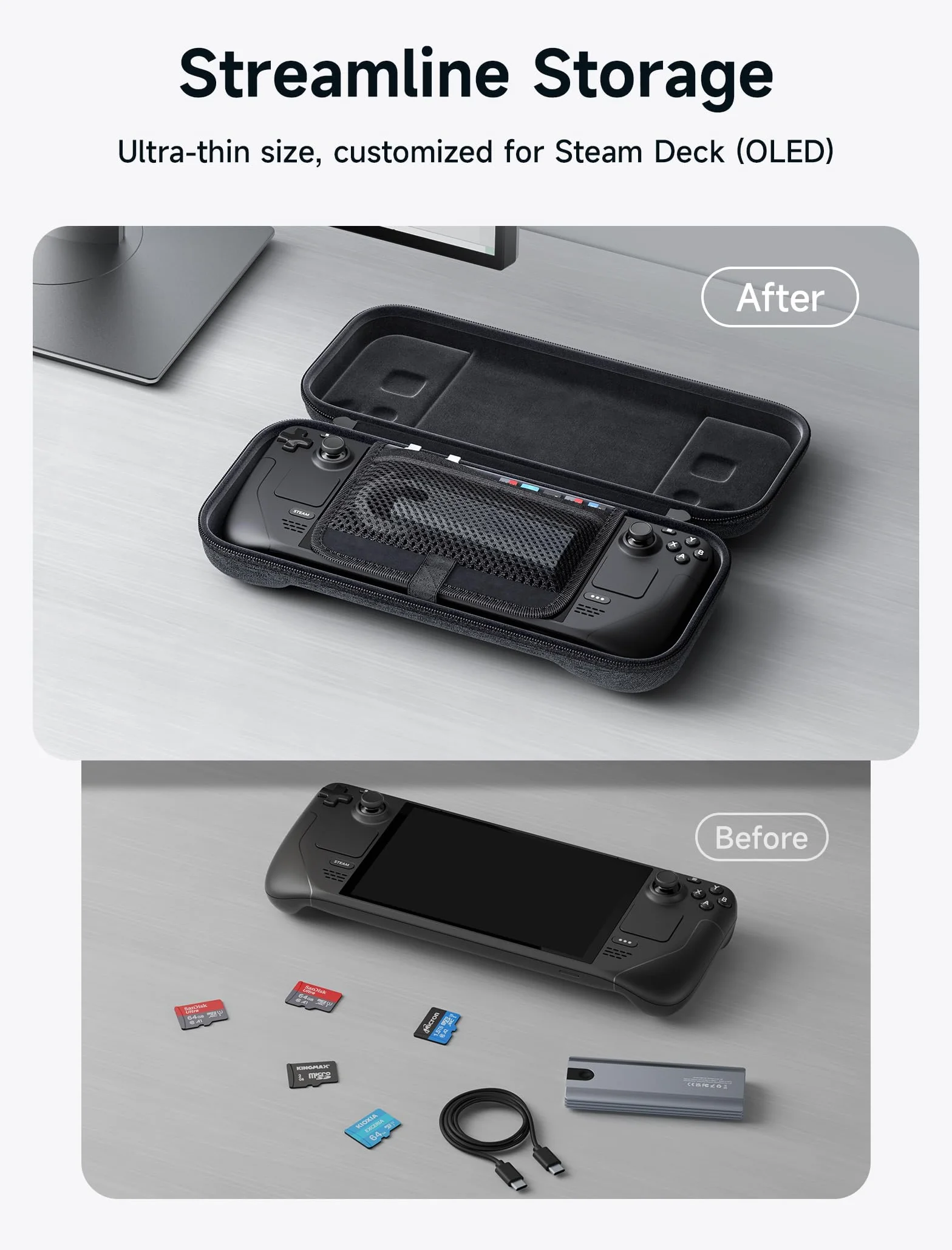JSAUX BG0112 Ultra cienki twardy futerał kompatybilny z Steam Deck i Steam Deck OLED Szary
