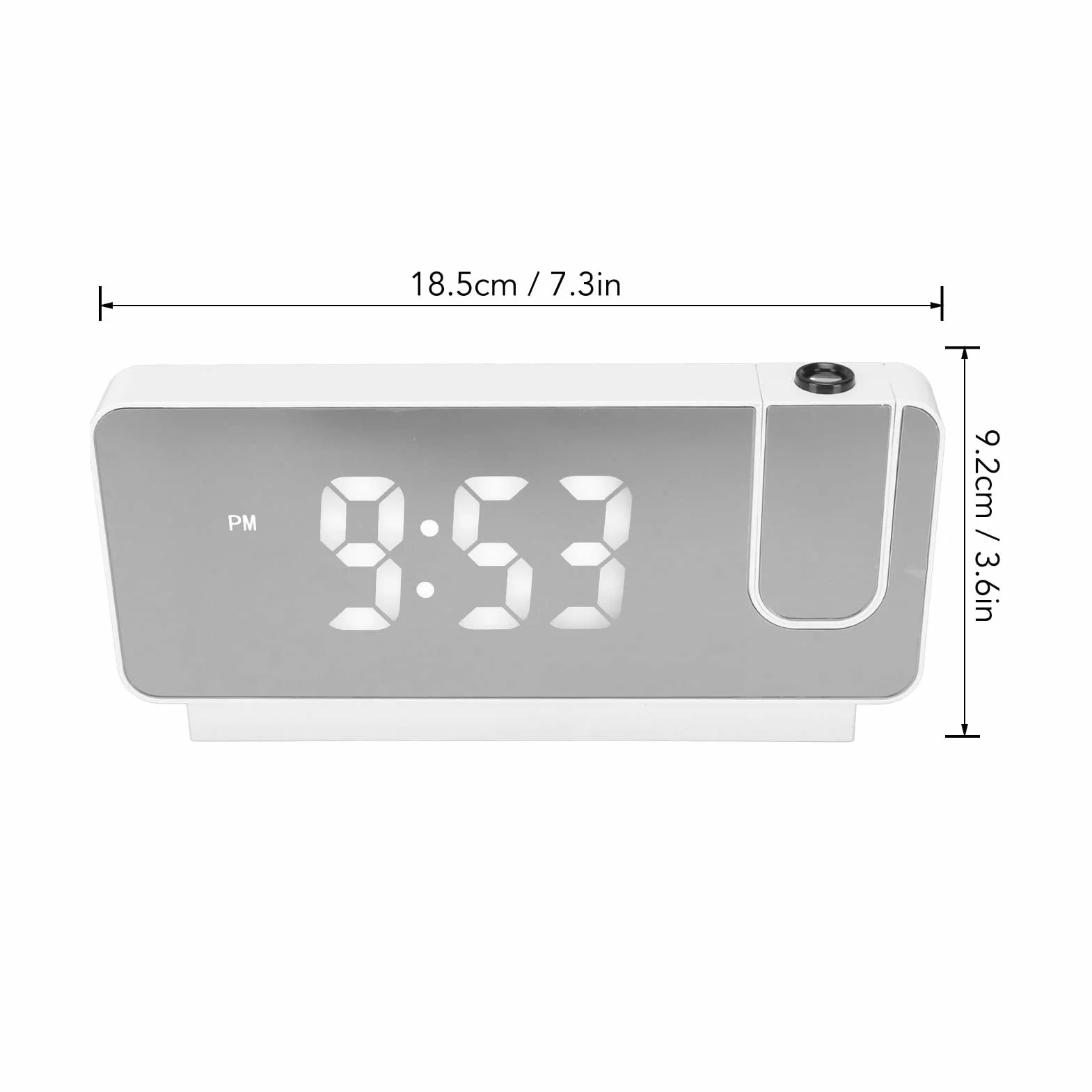Budzik z projekcją LED do Sypialni, Cyfrowy Zegar z Obracanym o 180° Projektorem, Wyświetlanie Czasu, Daty, Temperatury, Projekcja na ścianie Sufitowej, Port ładowarki USB (Biały)