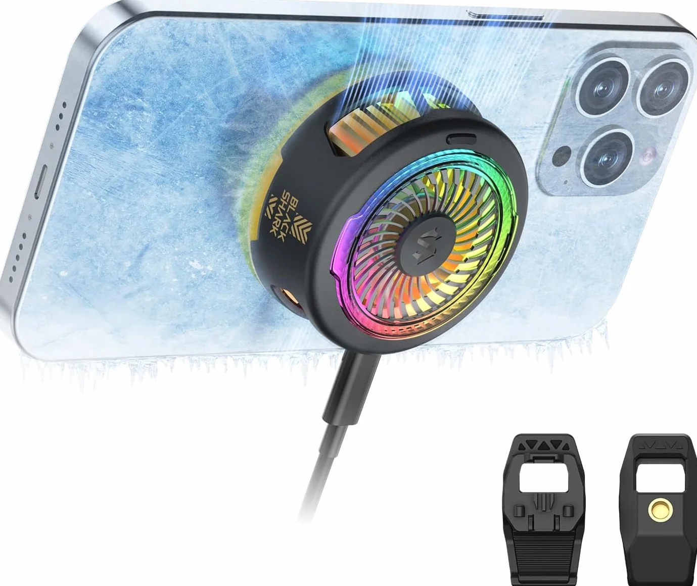Black Shark FunCooler 5 magnetycznych chłodnic do telefonów komórkowych, przenośny wentylator do telefonu komórkowego ze światłem RGB, chłodnica telefonu dla iPhone serii magnetycznej/Android/tablet