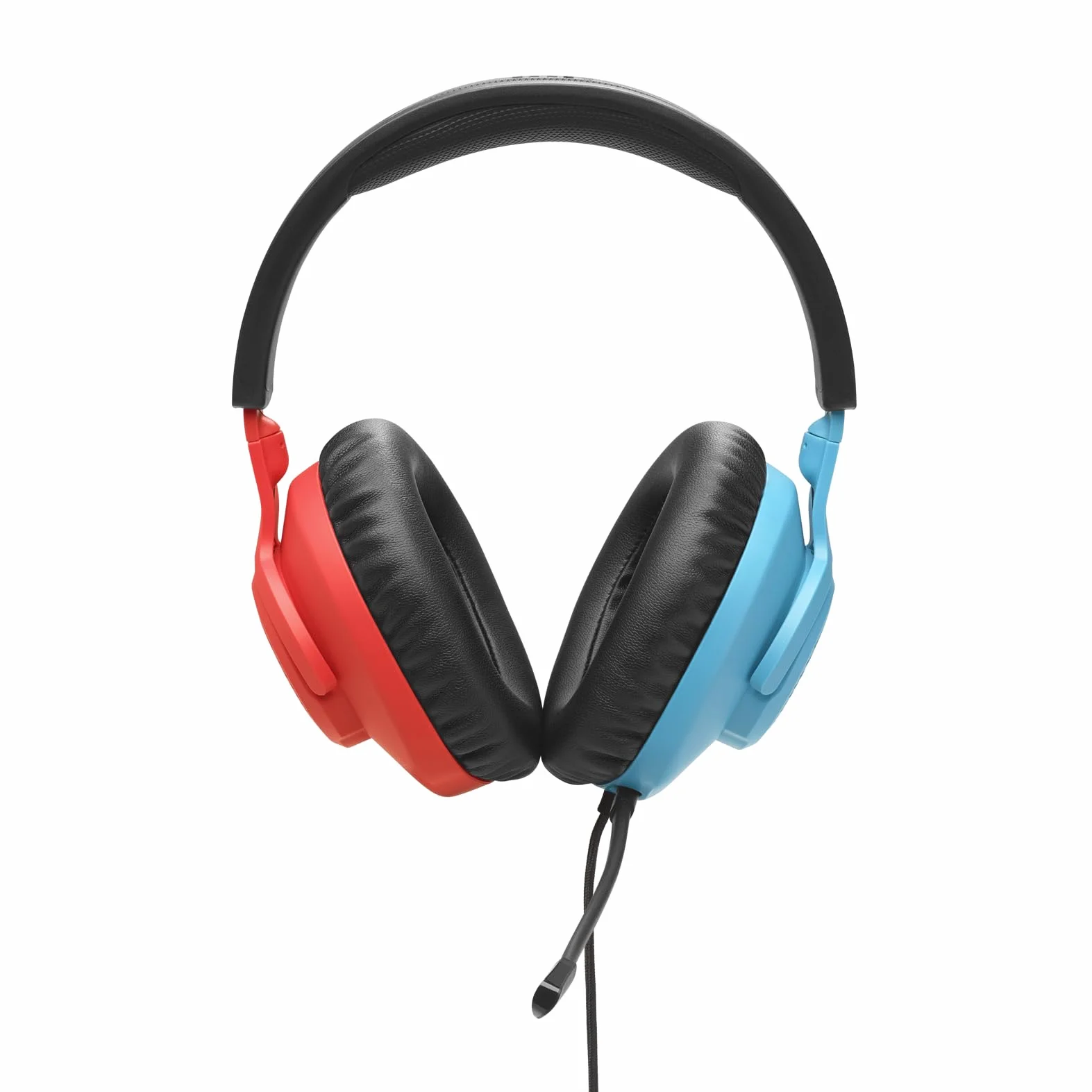 JBL Quantum 100 N Słuchawki Nauszne Przewodowe do Gier z Odchylanym Mikrofonem, JBL QuantumSURROUND, Kompatybilne z Wieloma Platformami i Dźwiękiem Przestrzennym Windows Sonic, Niebiesko-czerwone
