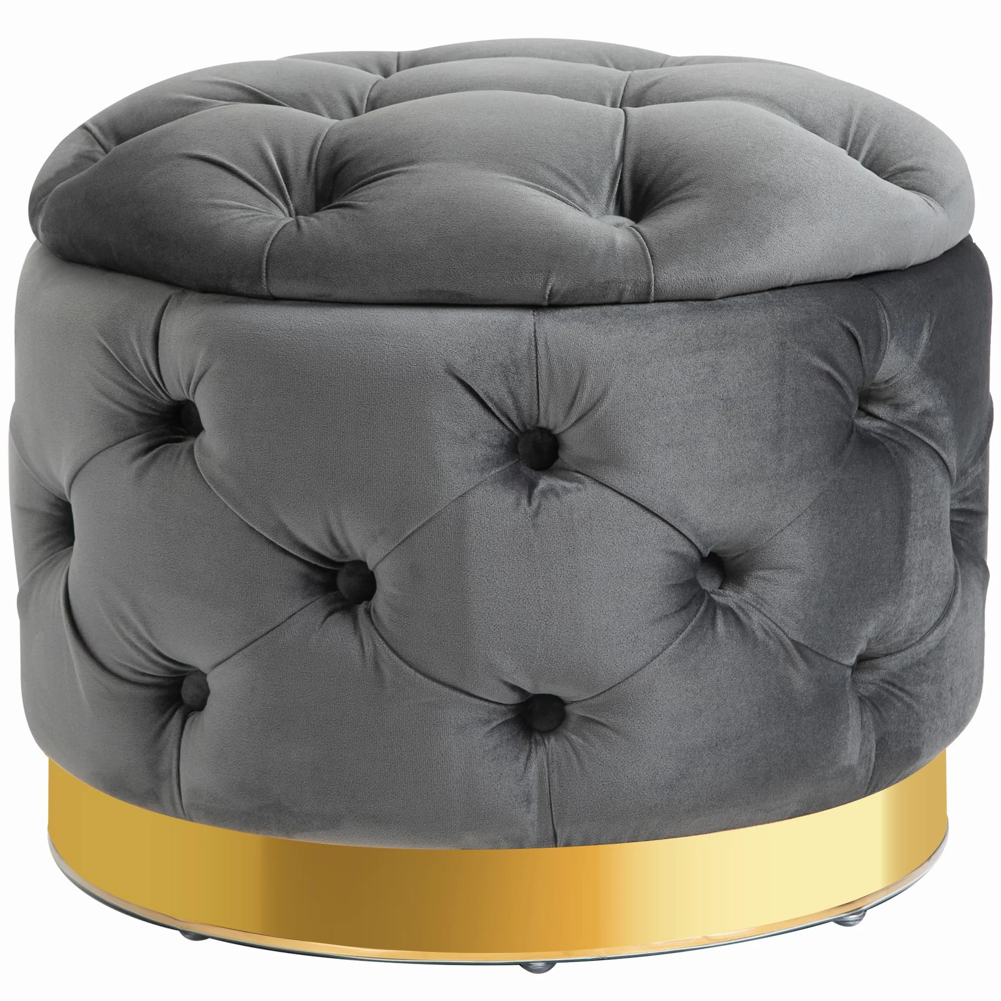 HOMCOM Vintage Hocker, Sitzhocker mit Stauraum, Polsterhocker, Stoff, Metall, Schaumstoff, Pappelholz, Kohlegrau, 55 x 55 x 42 cm
