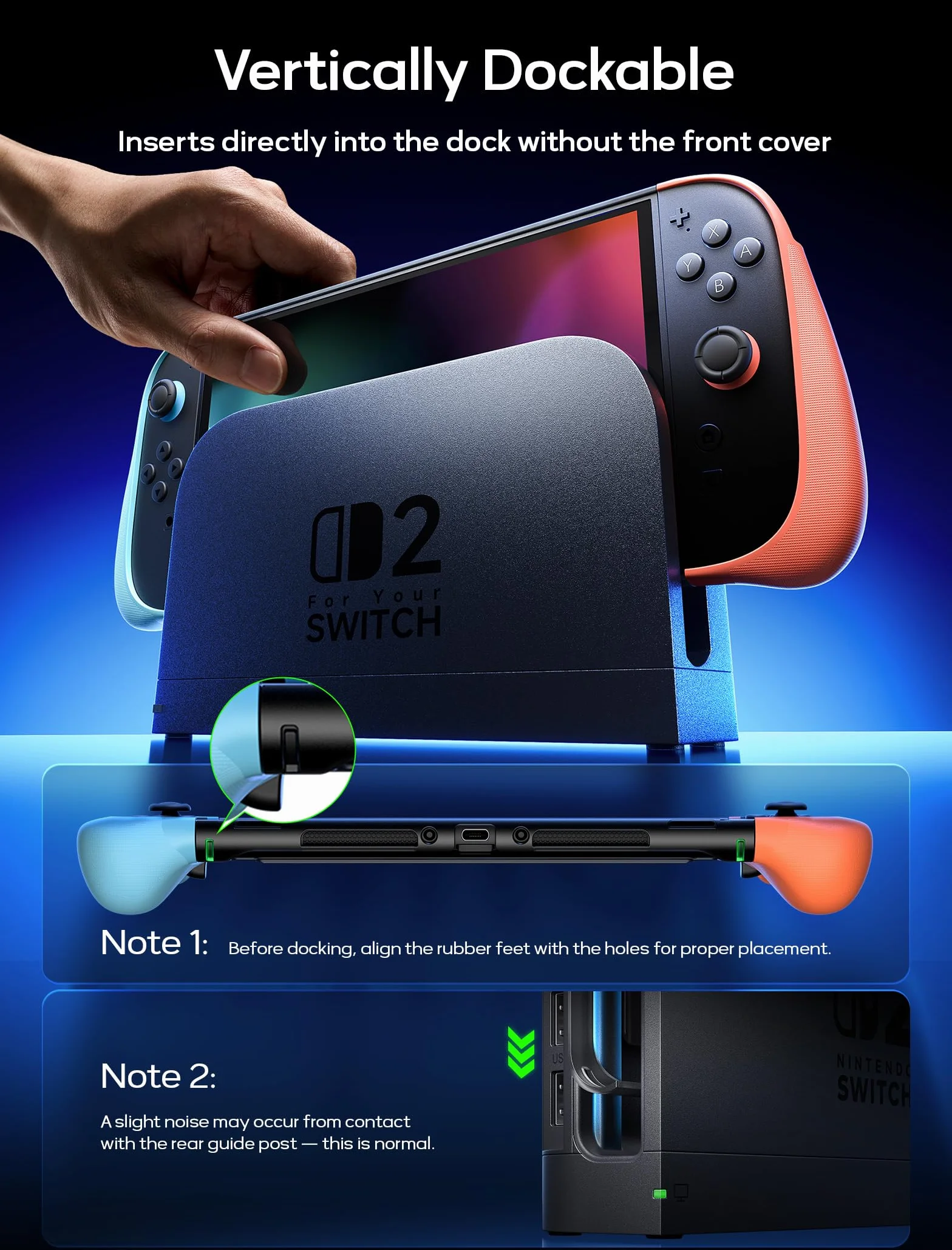 JSAUX Podzielone etui ochronne na Nintendo Switch 2, TPU i PC, antypoślizgowy ergonomiczny uchwyt, przechowywanie 10 kart do gier, niebieski