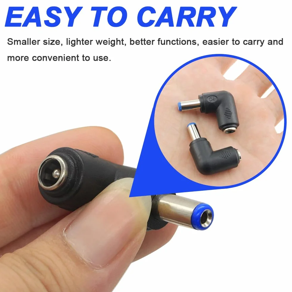 Adapter konwertera zasilania DC, kąt prosty 90 stopni 5,5 x 2,1 mm żeński na 5,5 x 2,1 mm męski DC wtyczka jack zasilania do laptopa, kabel DC (10 sztuk)