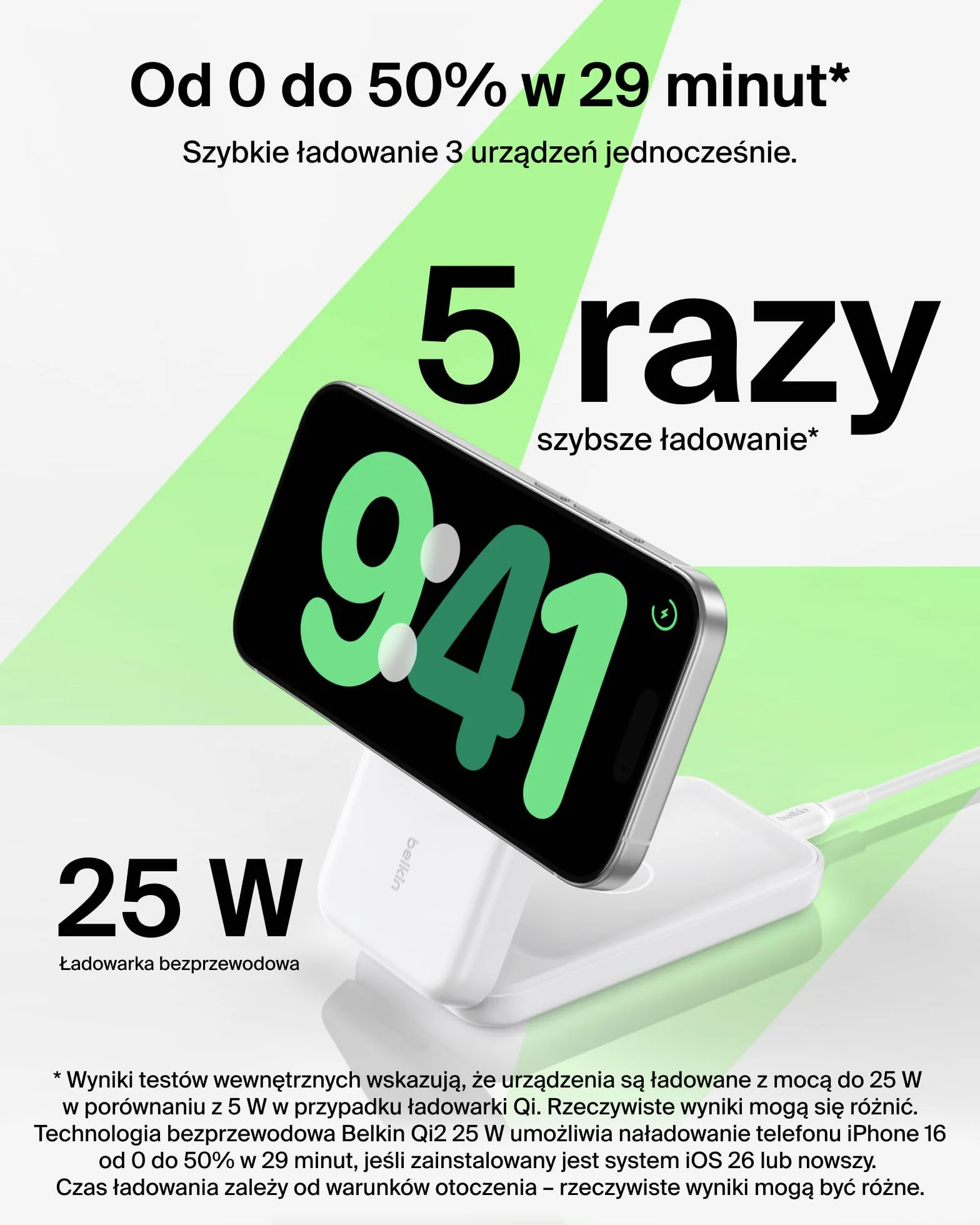 Belkin UltraCharge Qi2 Ładowarka Indukcyjna 3w1, 25W Bezprzewodowa Stacja Ładująca Zgodna z MagSafe do iPhone 16, Apple Watch, AirPods, Pixelsnap, Bezprzewodowa Ładowarka z Zasilaczem 45W, Biała