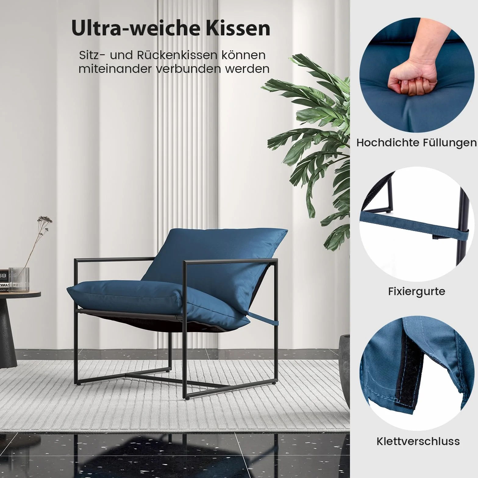 COSTWAY Sling Accent Chairs zestaw 2 foteli wypoczynkowych z poduszką na siedzisko i oparcie, fotel z metalową ramą i oddychającym materiałem do siedzenia, do salonu, na balkon