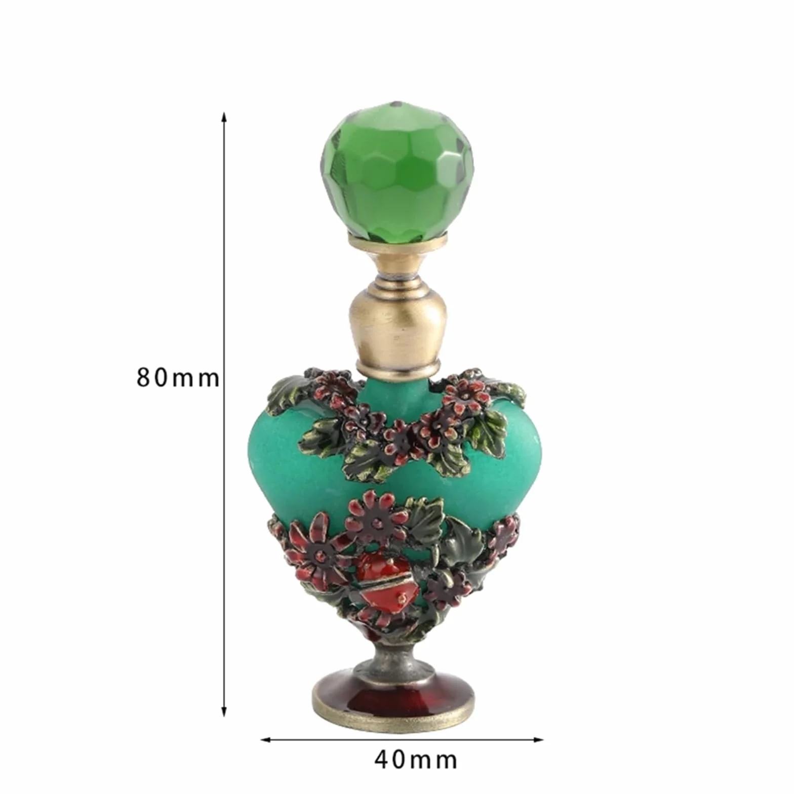 Butelka na perfumy w stylu vintage, Zielony pusty 5ml Vintage Emerald Frosted Glass Rzeźbiony kwiat Gem Cap Wkładany olejek eteryczny Ręcznie robiony przyrząd kosmetyczny