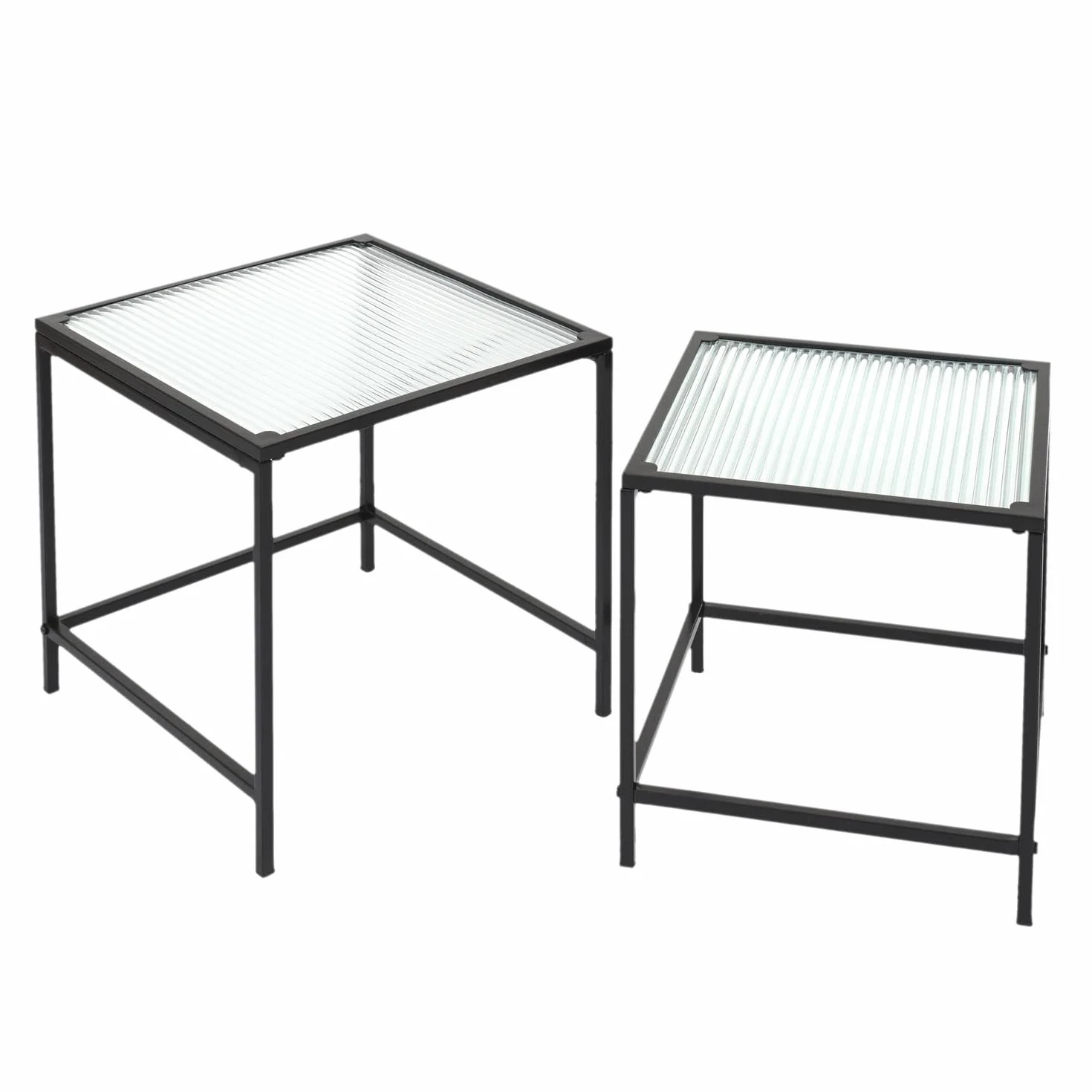 HOME DECO FACTORY HD7195 Stół Gigogne Tekstura X2 Appoint Salon, Metal, Czarny-Szkło, 40x38x40 cm