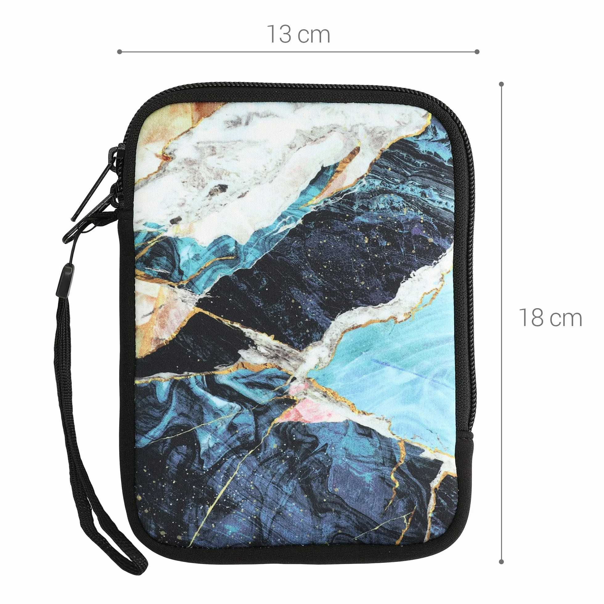kwmobile Etui na czytnik e-booków - neoprenowe etui ochronne marmur złoty biały niebieski - wymiary wewnętrzne 17 x 12 x 2 cm