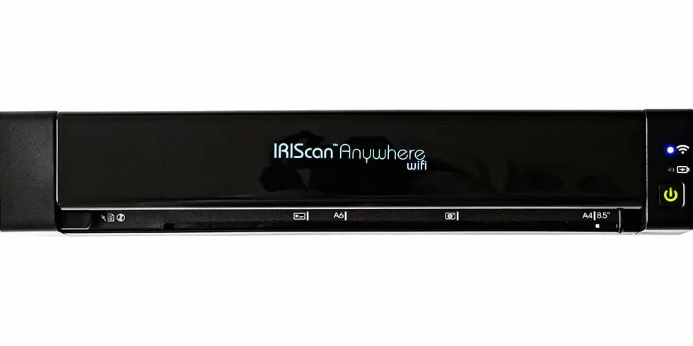 IRIScan Anywhere skaner dokumentów i bateria, przenośny edytor WiFi v6: 15PPM Simplex PDF, Simplex, zasilanie USB, do Word, PDF, XLS, wizytówki do Outlook, skaner zdjęć, WinMac