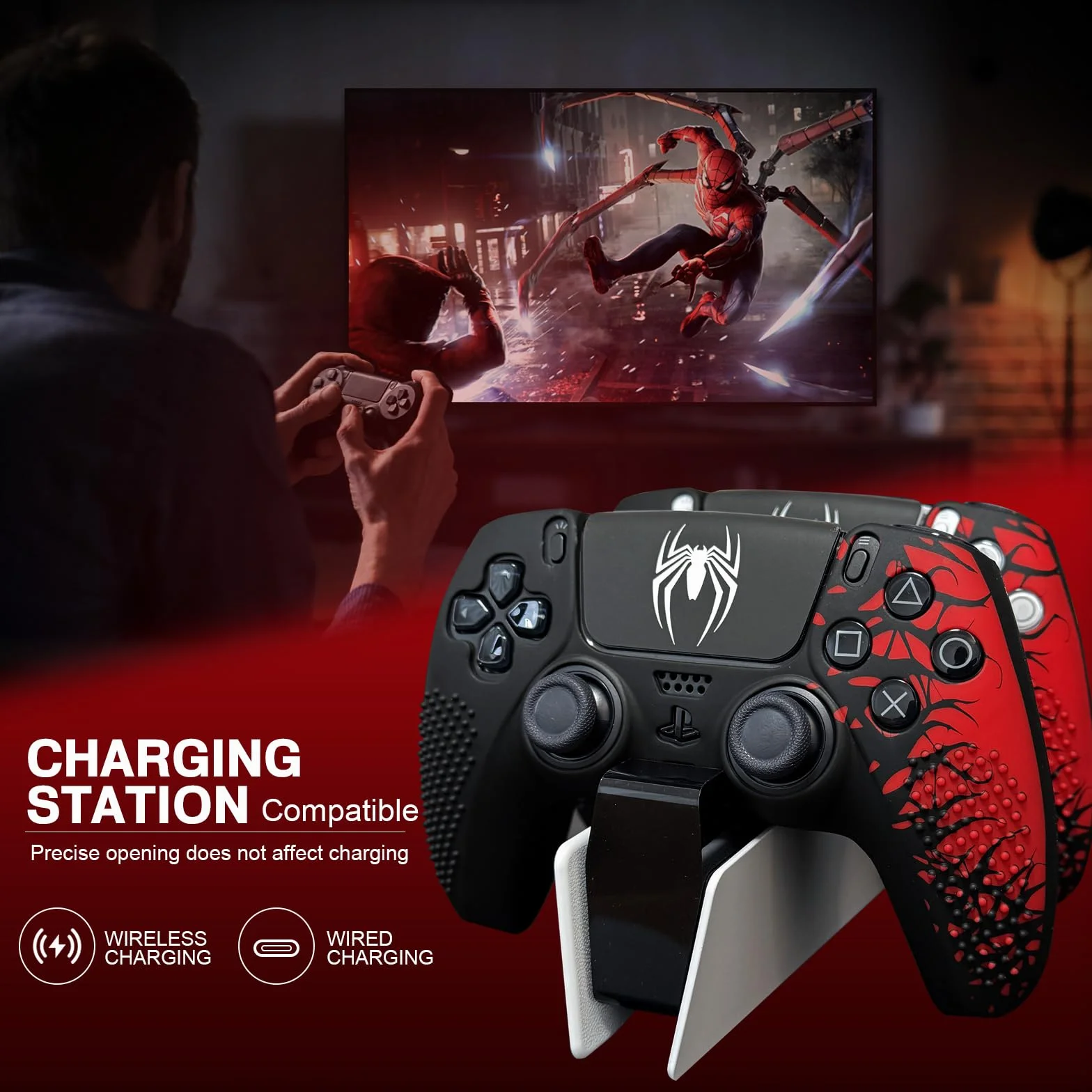 Antypoślizgowa silikonowa osłona do kontrolera PS5, akcesoria do kontrolera PS5, miękka osłona ochronna do kontrolera Playstation 5 z naklejkami na panel dotykowy