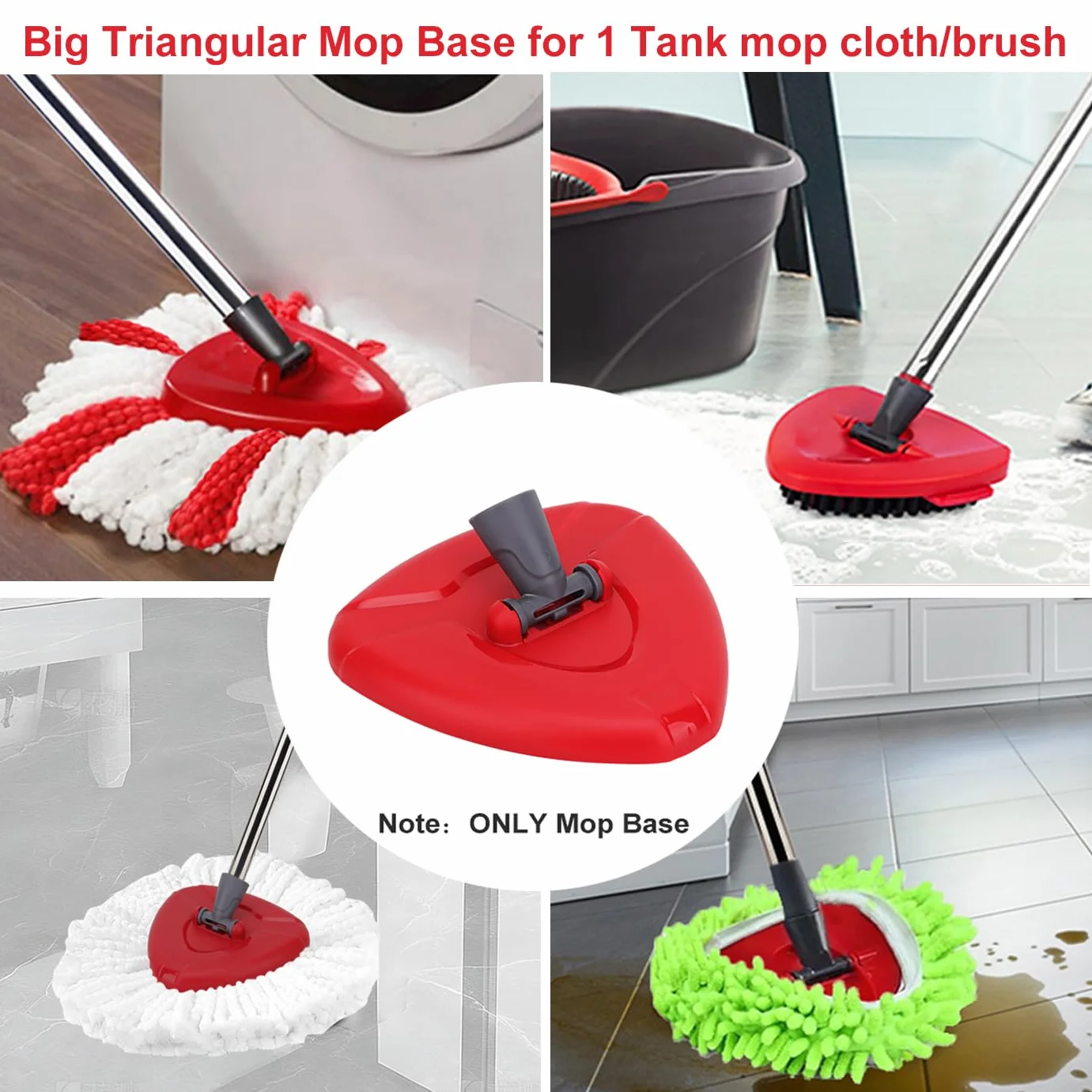 Sgizoku Obrotowa podstawa mopa kompatybilna z wymiennym mopem 2 w 1 Viledar Turbo Smart/Trubo Spin, Plastikowa trójkątna podstawa Akcesoria do mopa O-Cedar EasyWringing&Cleaning