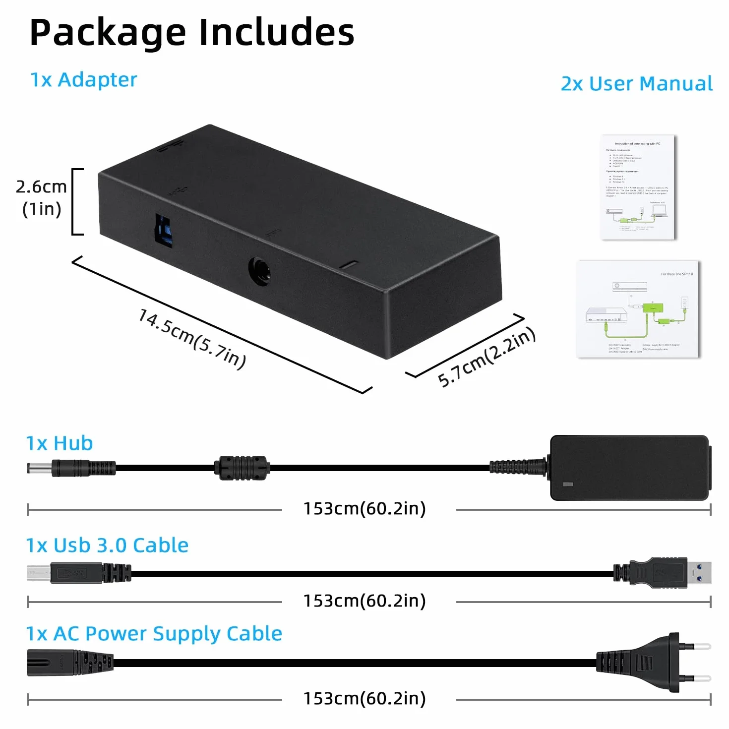 Mcbazel Adapter Kinect 2.0 do konwertera sensora z zasilaczem kompatybilny z Xbox One Slim/Xbox One X/Win11/8/8.1/10 z wtyczką europejską